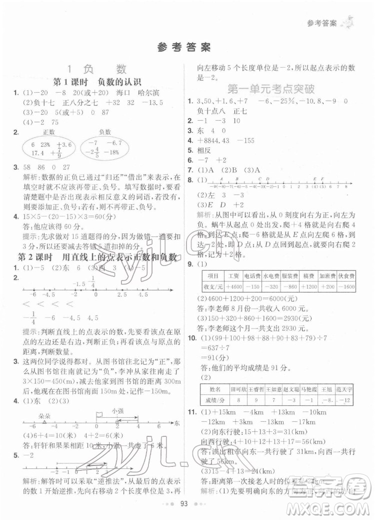 河北教育出版社2022七彩練霸數(shù)學(xué)六年級(jí)下冊(cè)人教版答案