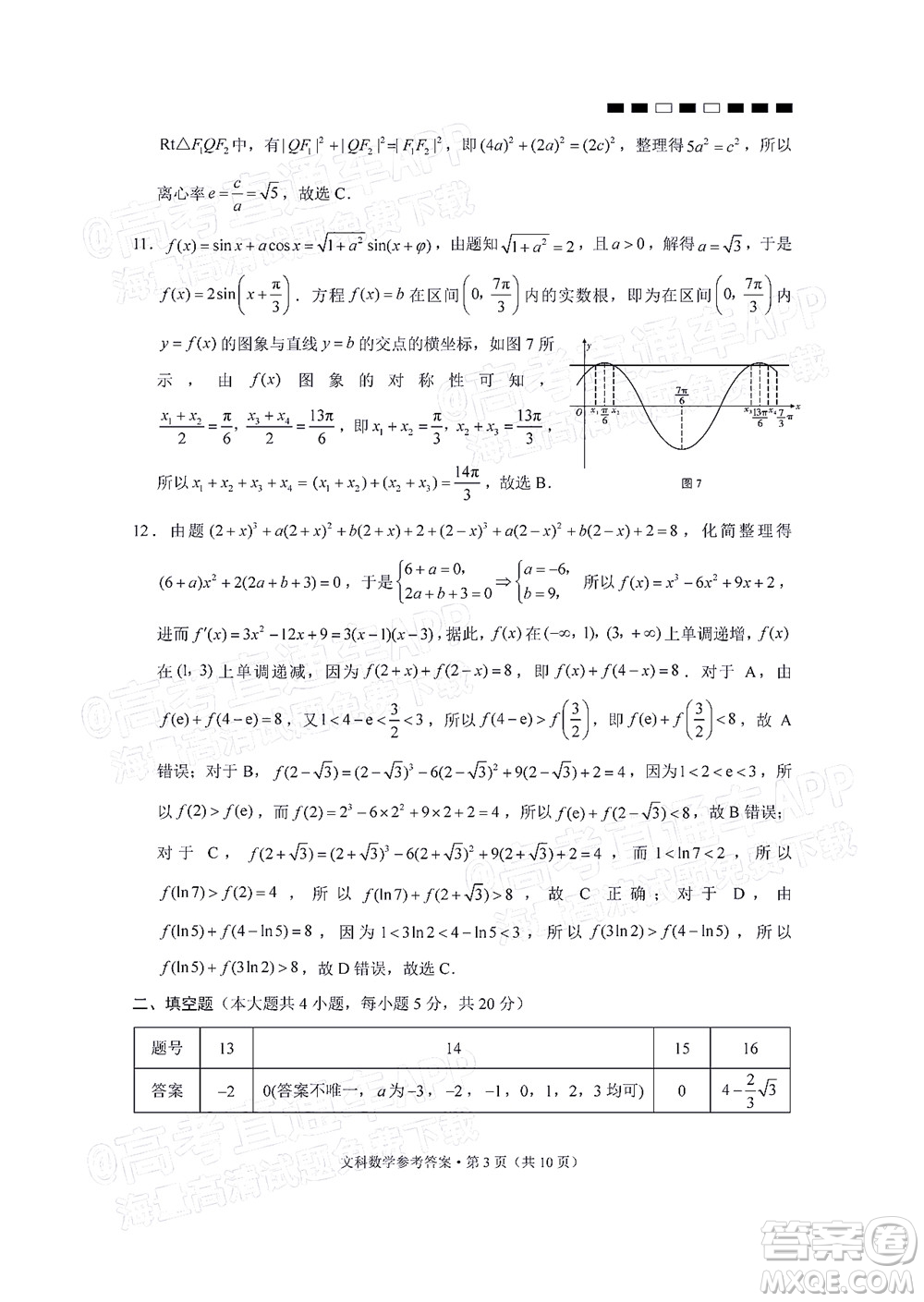 2022屆云師大附中高三適應(yīng)性月考十一文科數(shù)學(xué)試題及答案