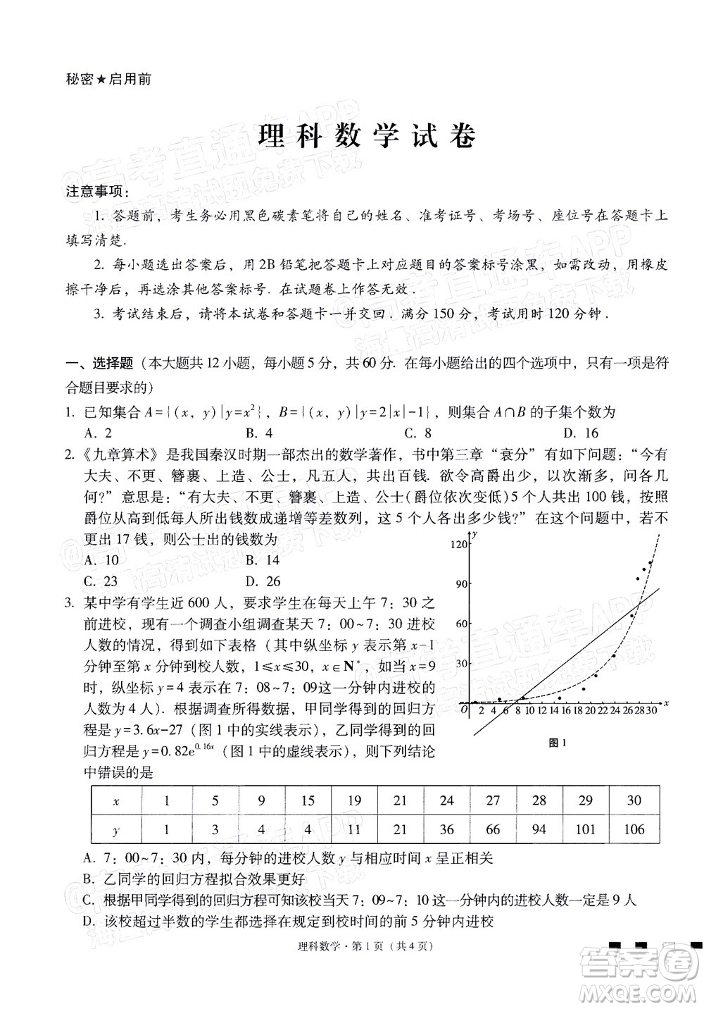 2022屆云師大附中高三適應性月考十一理科數(shù)學試題及答案