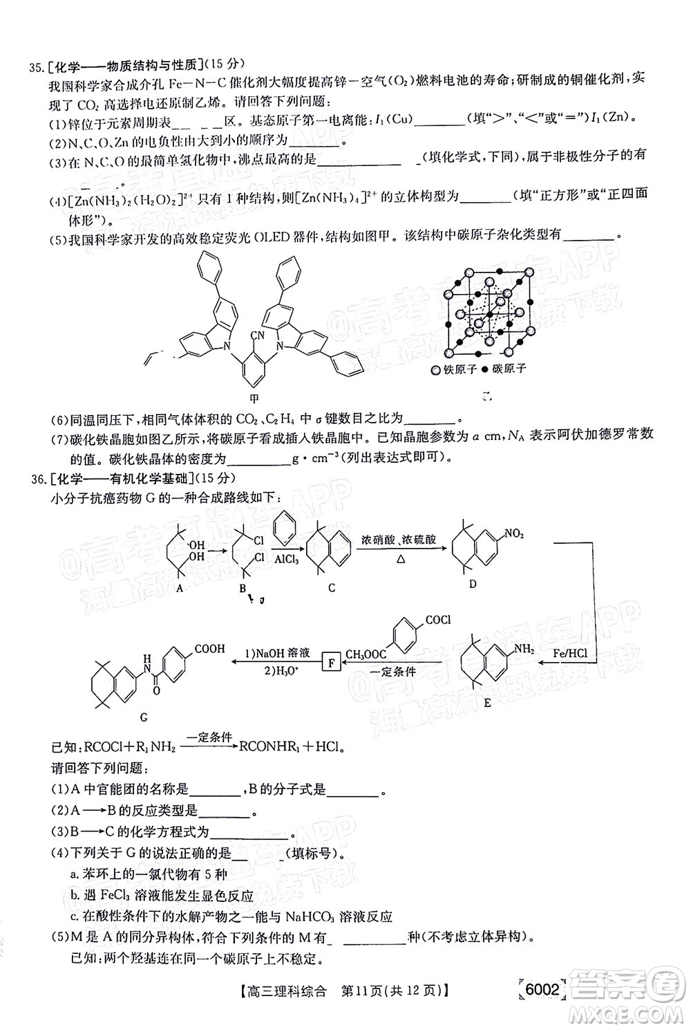 2022年金太陽(yáng)高三聯(lián)考6002C理科綜合試題及答案