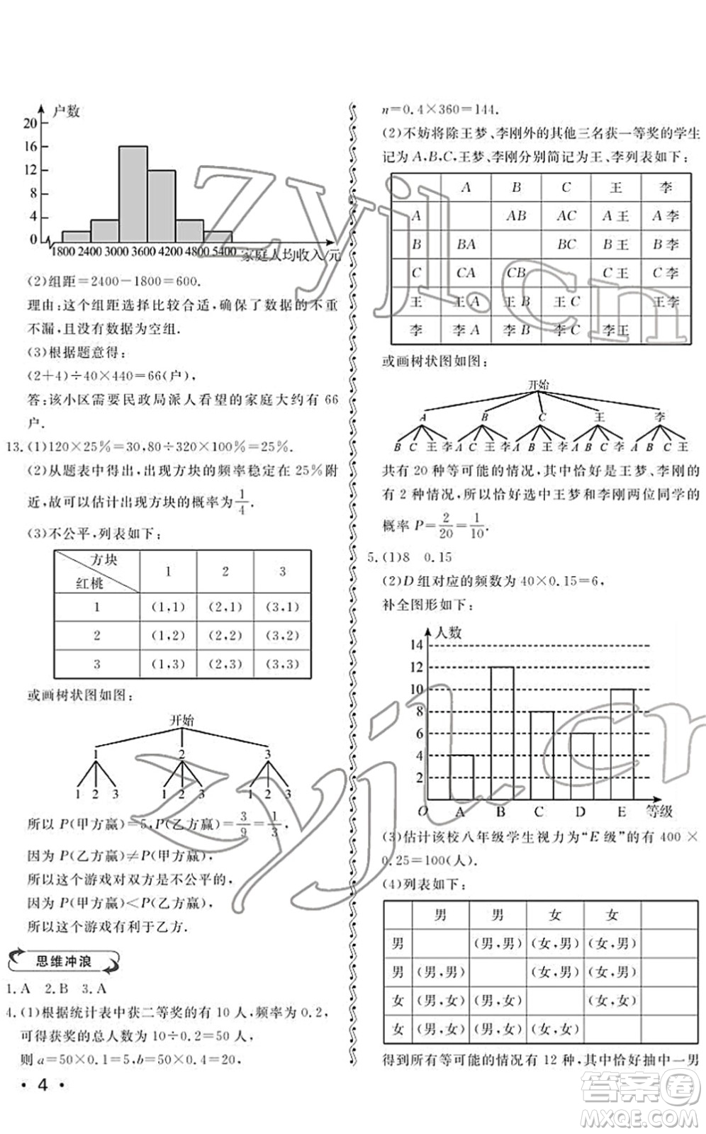 山東人民出版社2022初中卷行知天下九年級(jí)數(shù)學(xué)下冊(cè)青島版答案