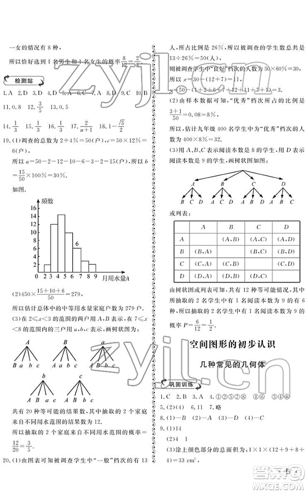 山東人民出版社2022初中卷行知天下九年級(jí)數(shù)學(xué)下冊(cè)青島版答案