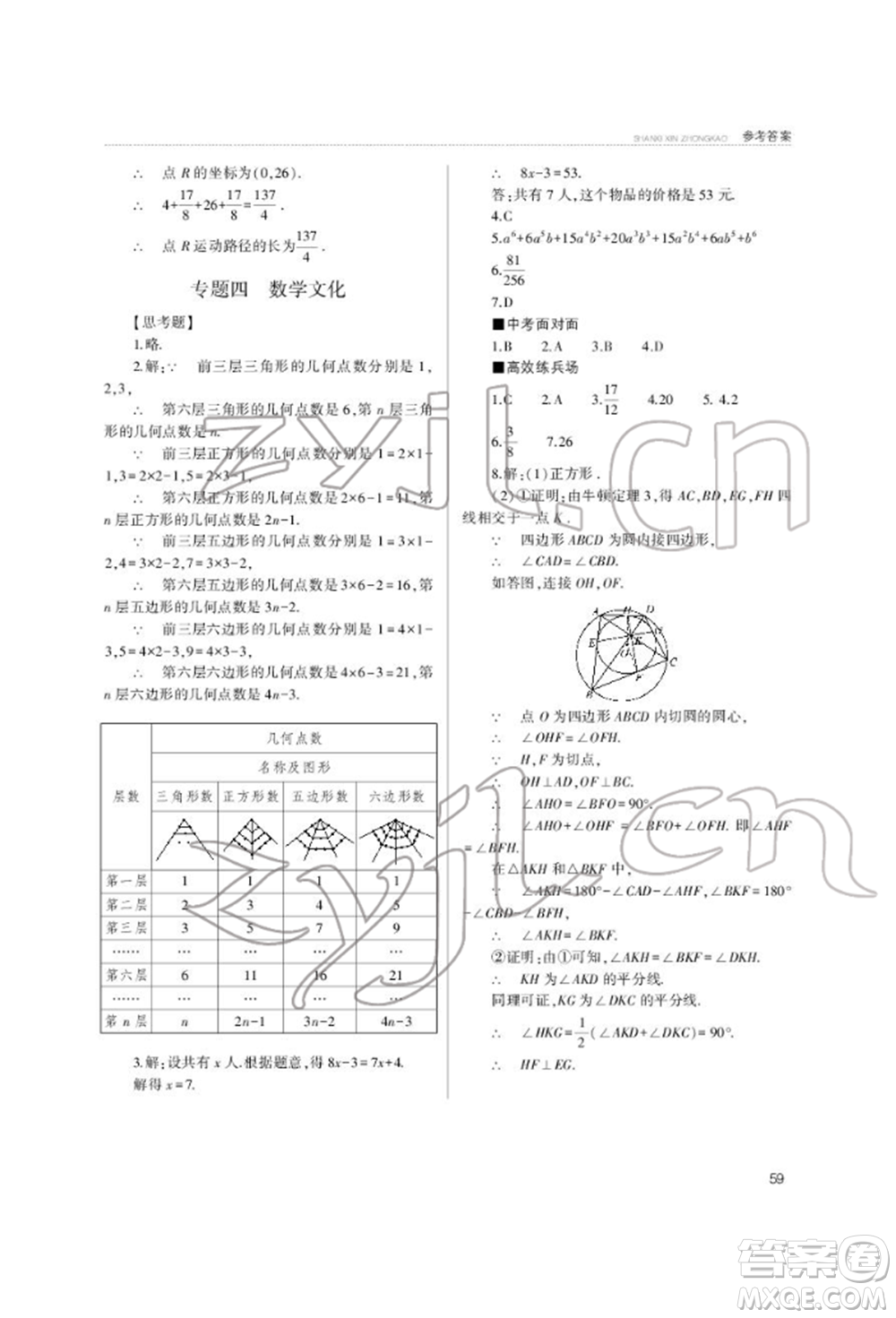 山西教育出版社2022山西新中考復(fù)習指導(dǎo)與優(yōu)化訓(xùn)練數(shù)學(xué)通用版參考答案