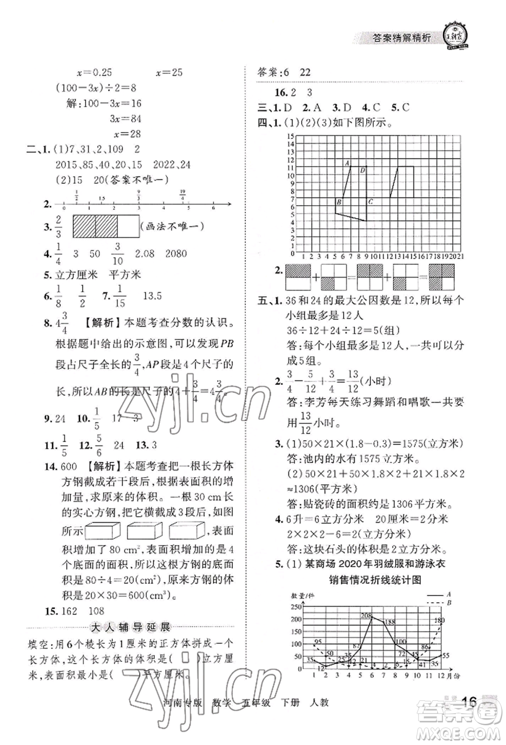 江西人民出版社2022王朝霞各地期末試卷精選五年級(jí)下冊(cè)數(shù)學(xué)人教版河南專版參考答案