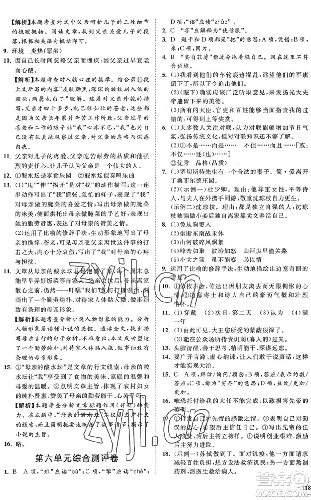 海南出版社2022知行課堂新課程同步練習(xí)冊九年級語文下冊人教版答案