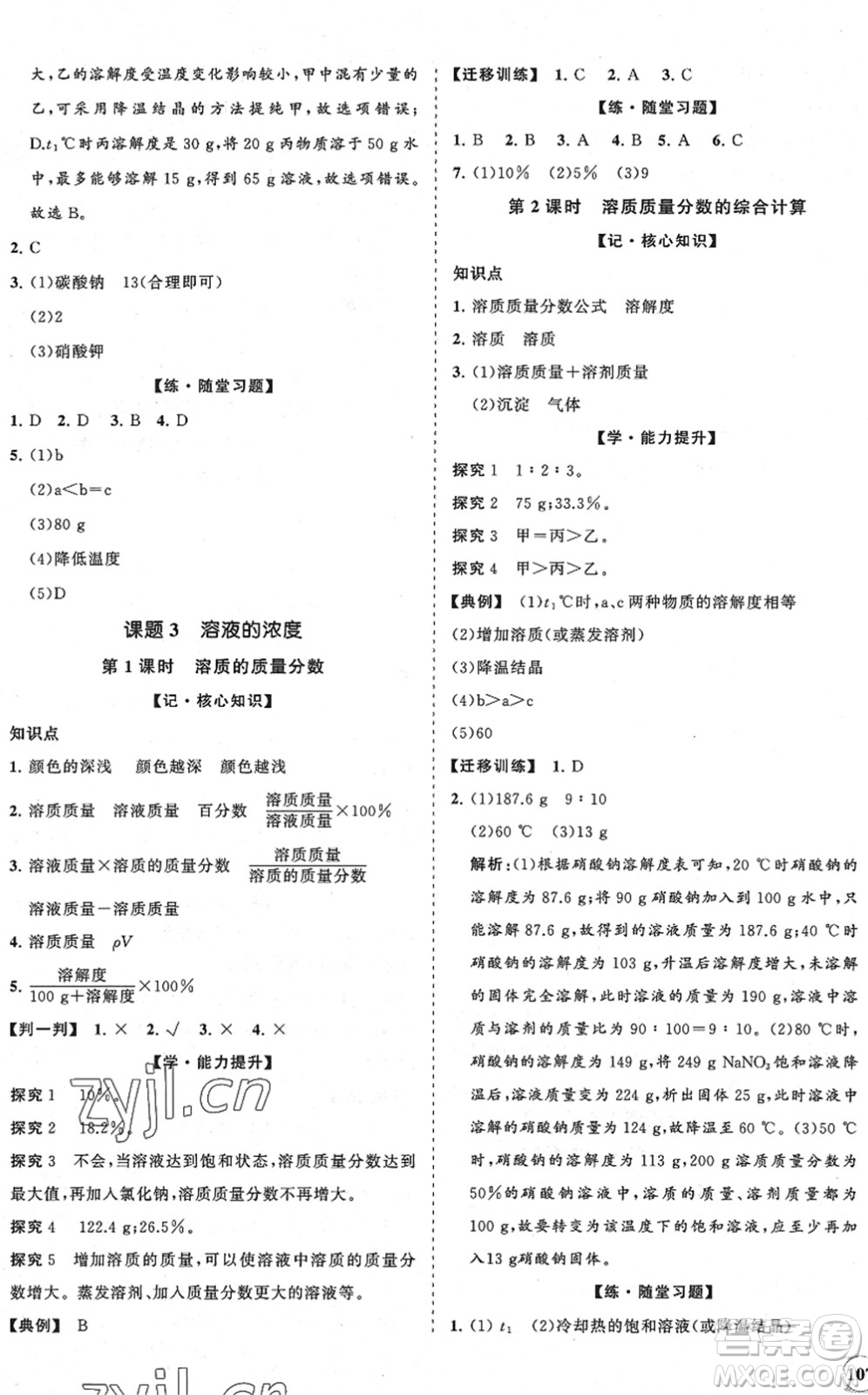 海南出版社2022知行課堂新課程同步練習(xí)冊(cè)九年級(jí)化學(xué)下冊(cè)人教版答案