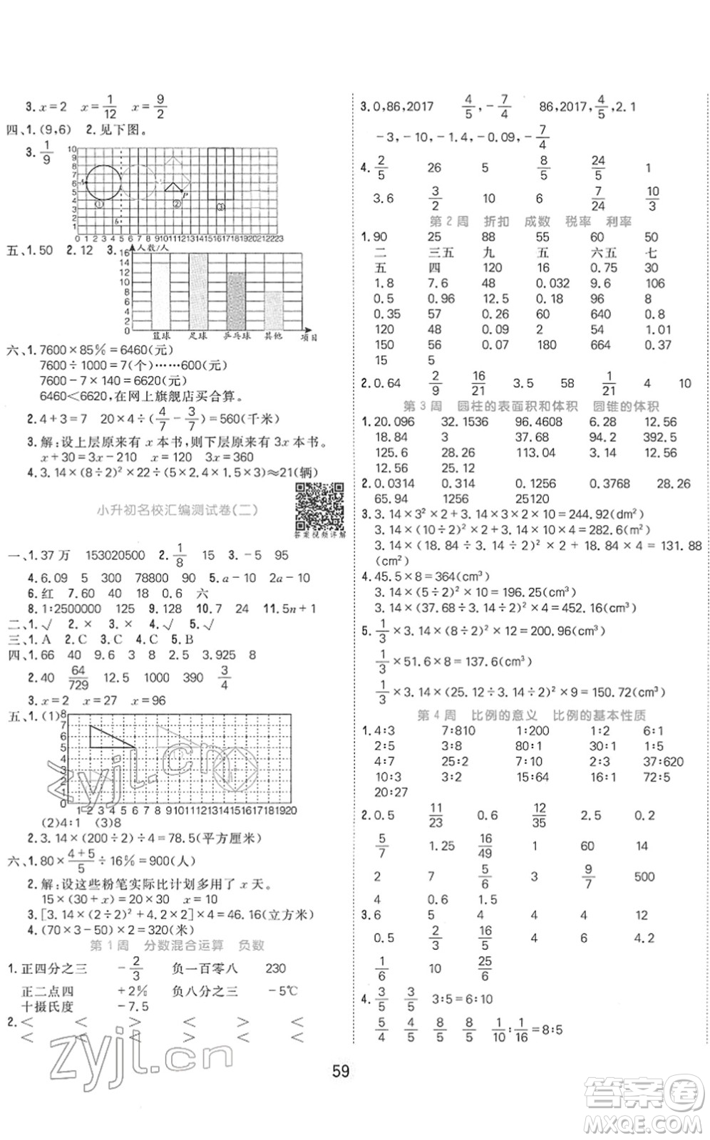 天津人民出版社2022核心課堂六年級數(shù)學下冊RJ人教版答案