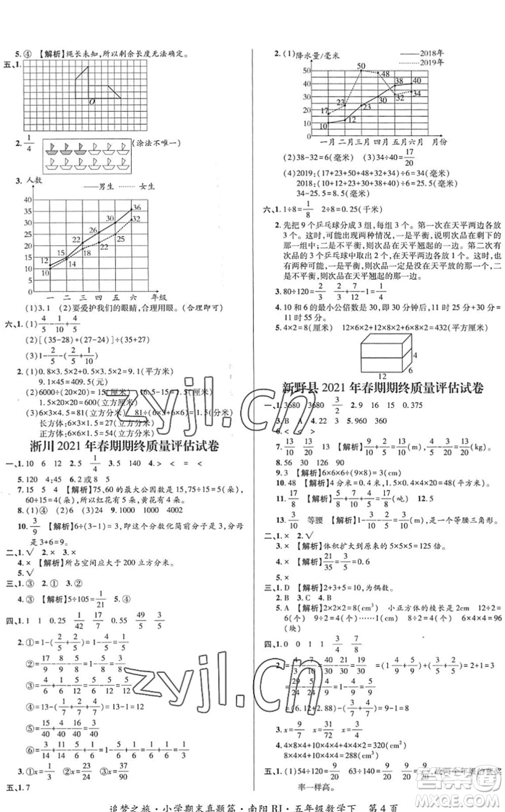 天津科學技術出版社2022追夢之旅小學期末真題篇五年級數(shù)學下冊RJ人教版南陽專版答案