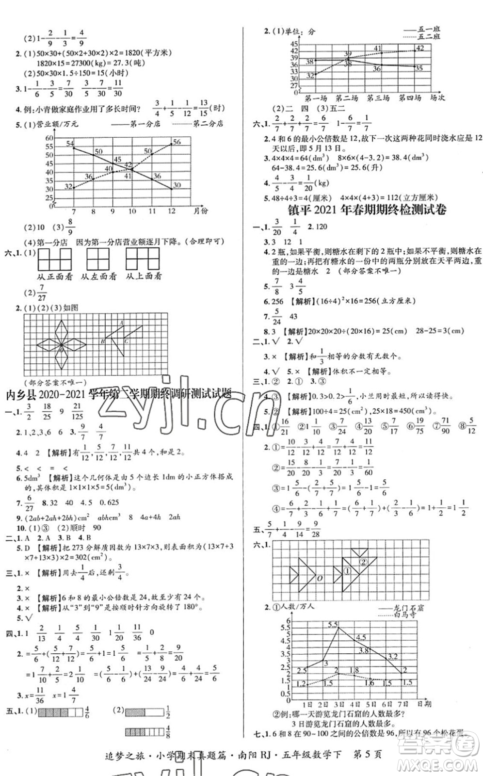 天津科學技術出版社2022追夢之旅小學期末真題篇五年級數(shù)學下冊RJ人教版南陽專版答案