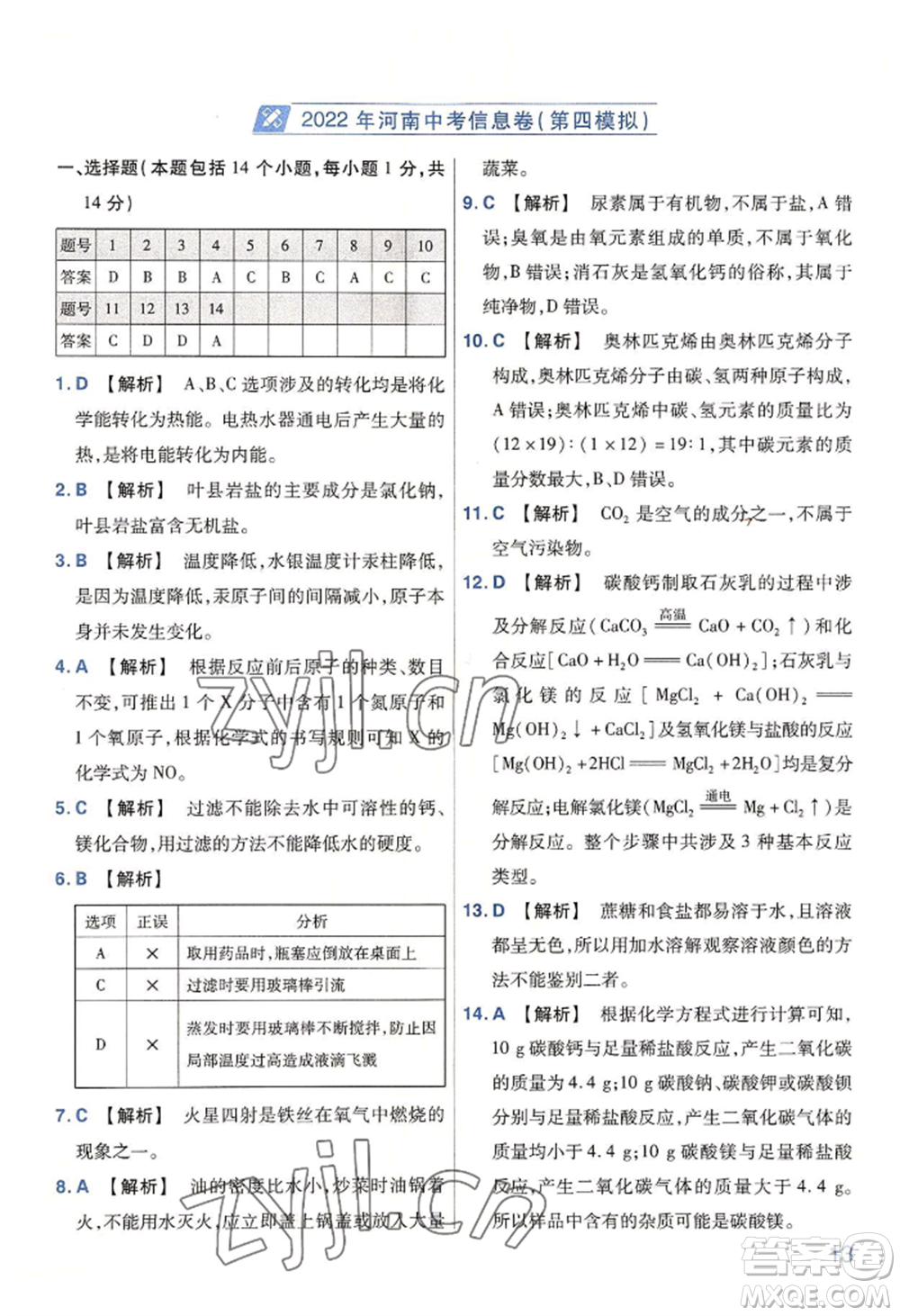 延邊教育出版社2022金考卷百校聯(lián)盟中考信息卷化學(xué)通用版河南專版參考答案