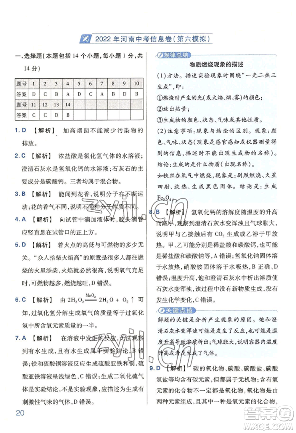 延邊教育出版社2022金考卷百校聯(lián)盟中考信息卷化學(xué)通用版河南專版參考答案