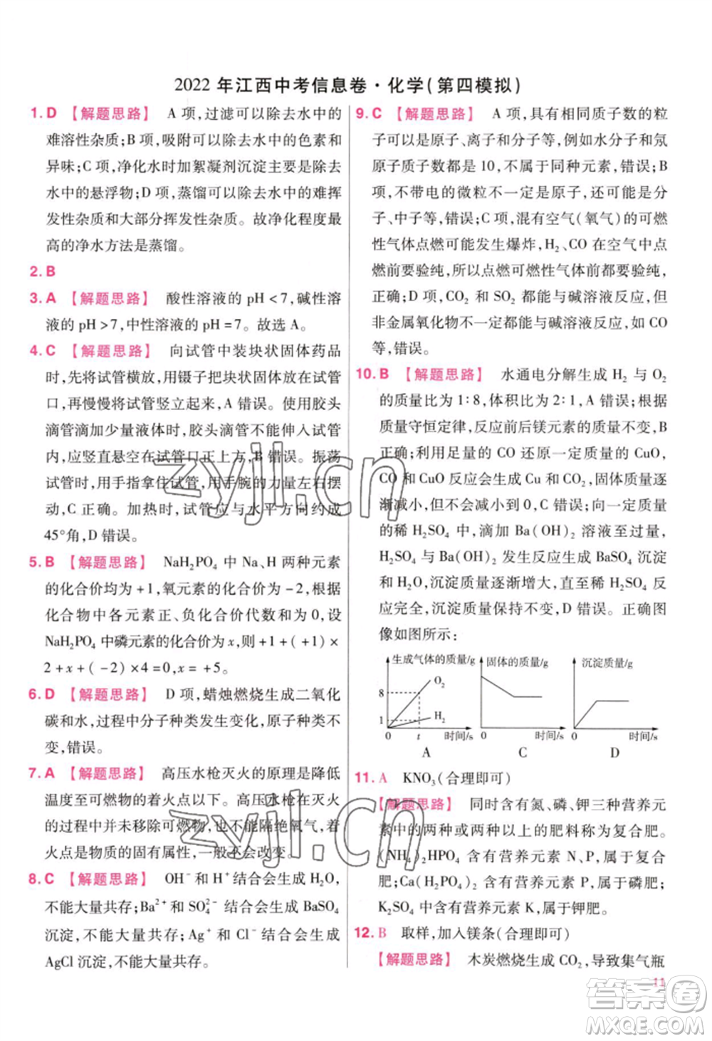 延邊教育出版社2022金考卷百校聯(lián)盟中考信息卷化學通用版江西專版參考答案