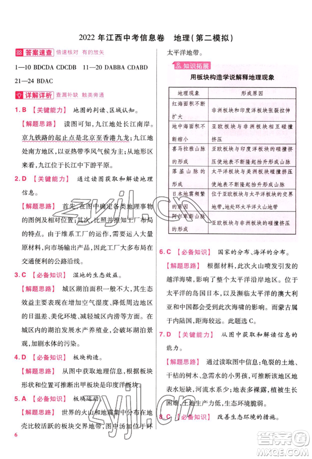 延邊教育出版社2022金考卷百校聯(lián)盟中考信息卷地理通用版江西專版參考答案