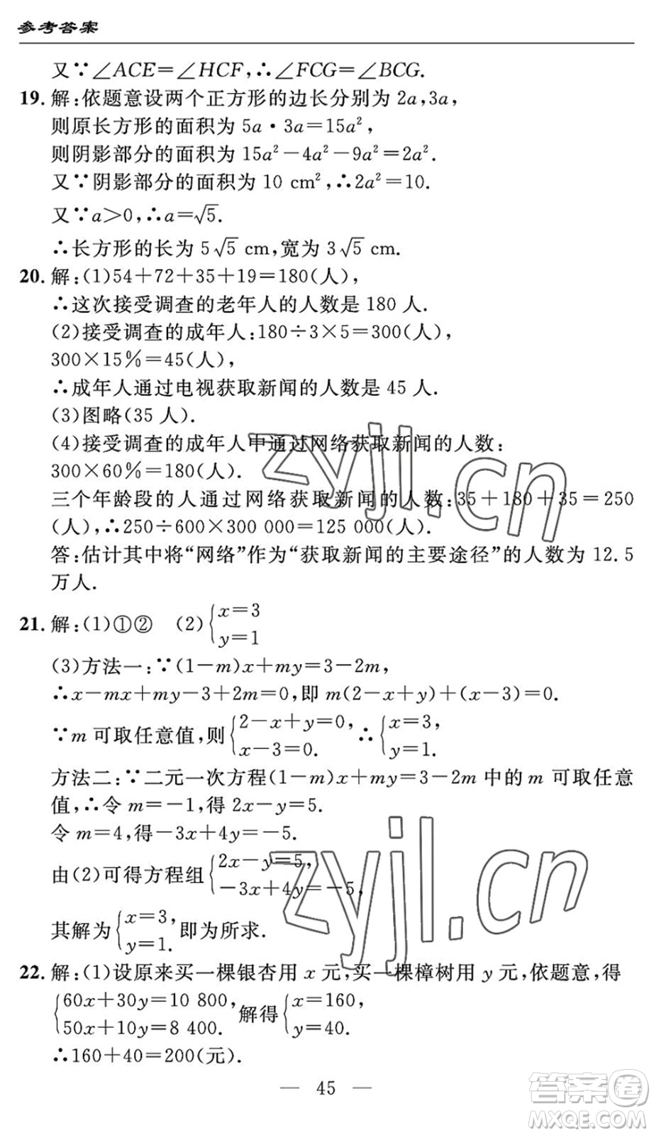 長江少年兒童出版社2022智慧課堂自主評價七年級數(shù)學(xué)下冊通用版宜昌專版答案