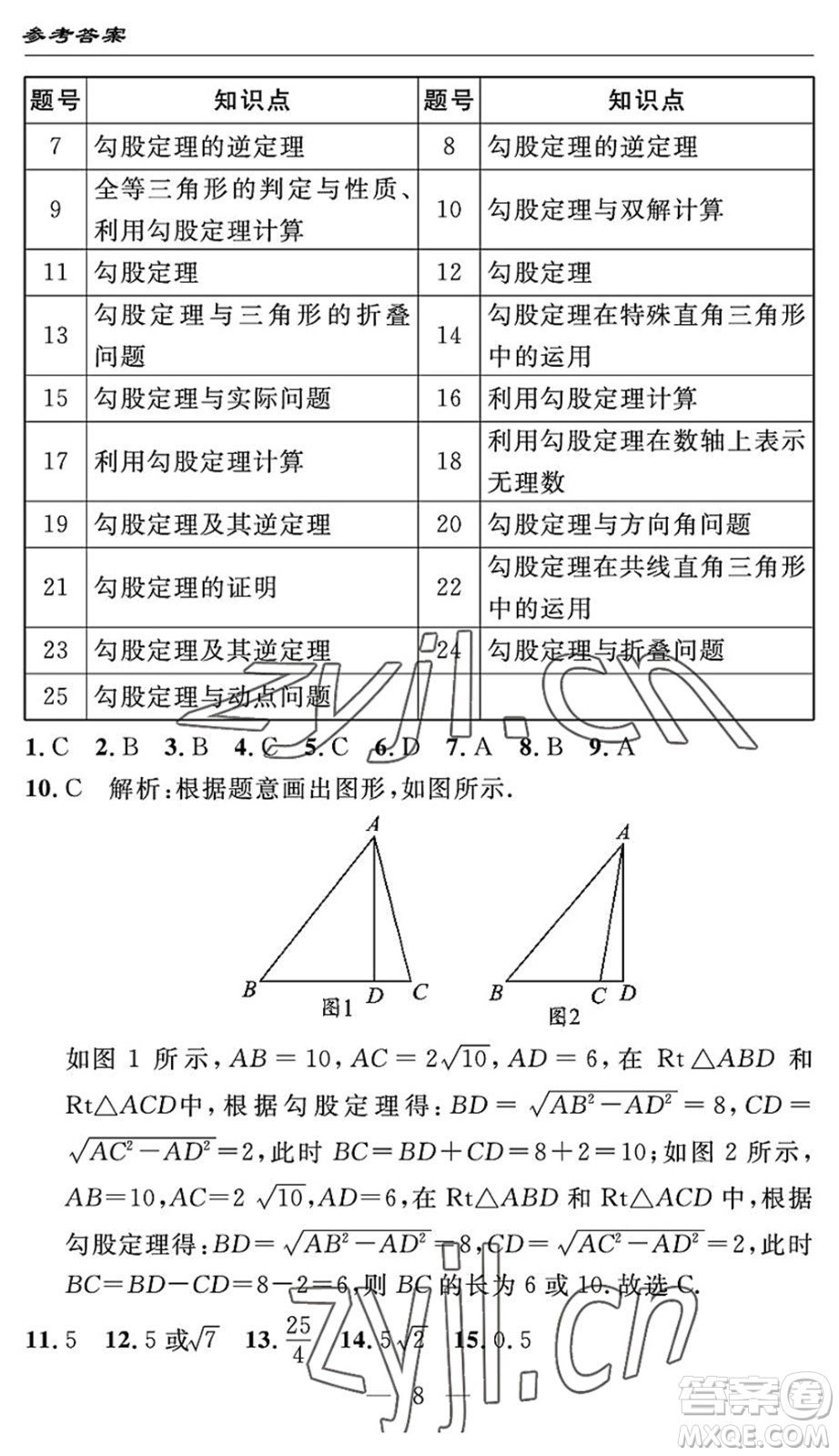 長江少年兒童出版社2022智慧課堂自主評價(jià)八年級數(shù)學(xué)下冊通用版答案