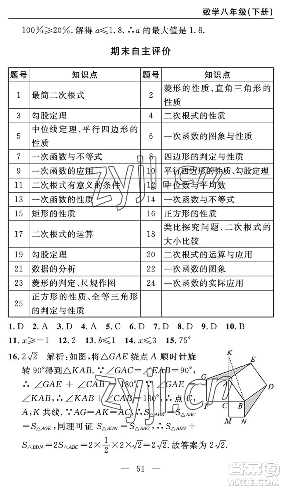 長江少年兒童出版社2022智慧課堂自主評價(jià)八年級數(shù)學(xué)下冊通用版答案