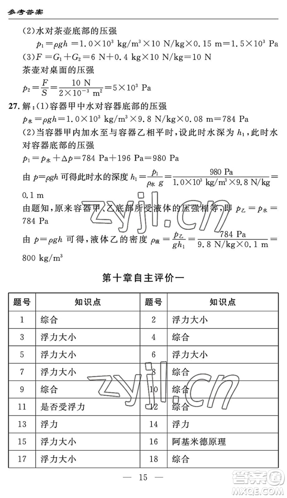 長江少年兒童出版社2022智慧課堂自主評價八年級物理下冊通用版答案