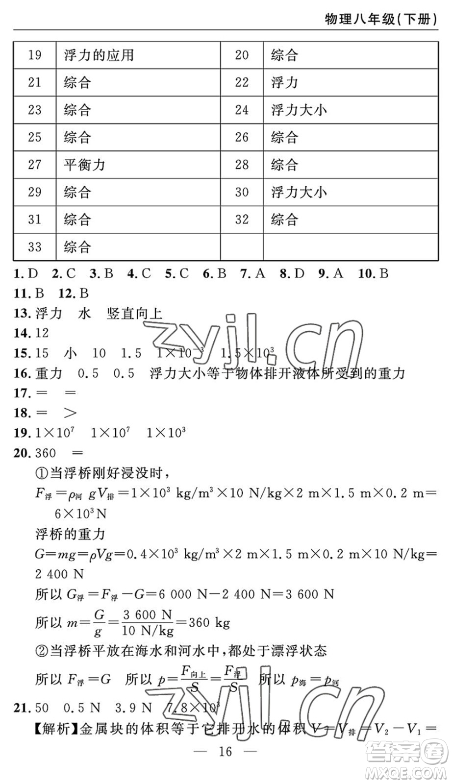 長江少年兒童出版社2022智慧課堂自主評價八年級物理下冊通用版答案