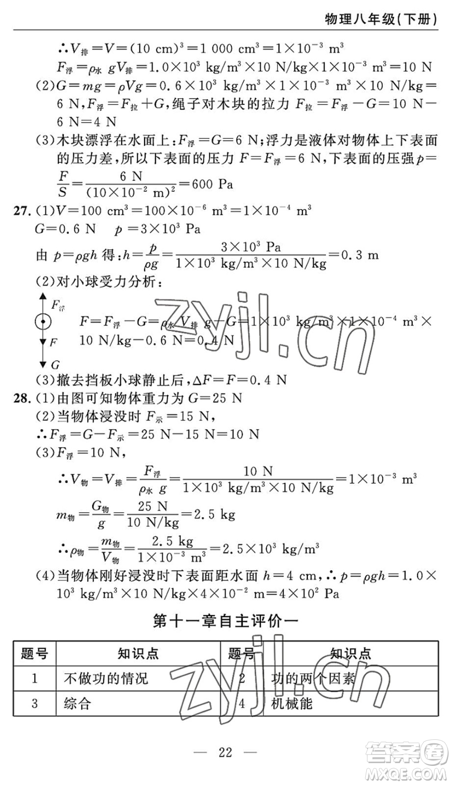 長江少年兒童出版社2022智慧課堂自主評價八年級物理下冊通用版答案