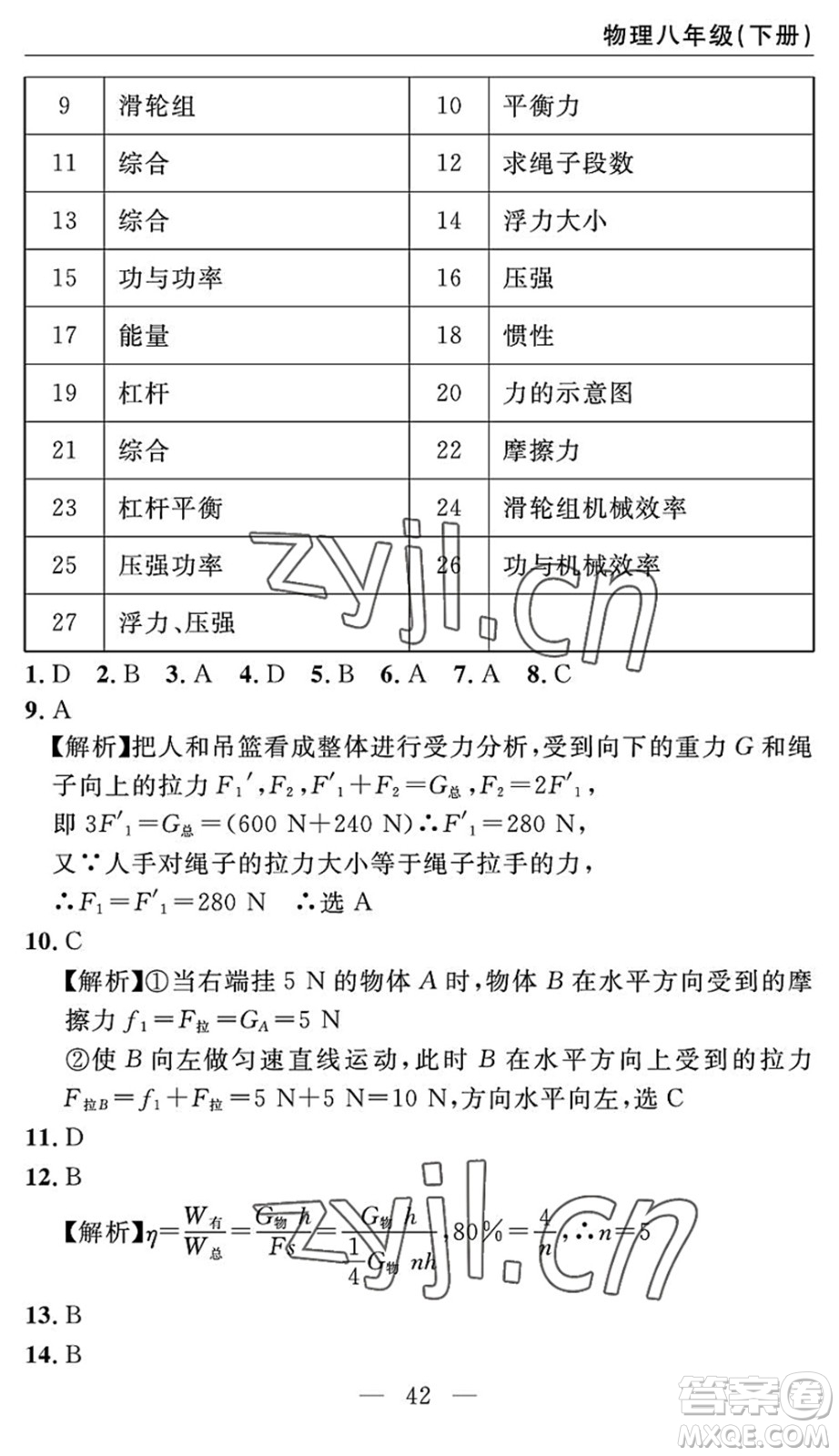 長江少年兒童出版社2022智慧課堂自主評價八年級物理下冊通用版答案