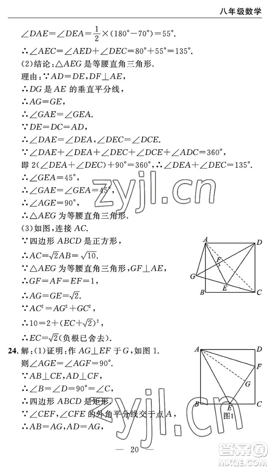 長(zhǎng)江少年兒童出版社2022智慧課堂自主評(píng)價(jià)八年級(jí)數(shù)學(xué)下冊(cè)通用版宜昌專(zhuān)版答案