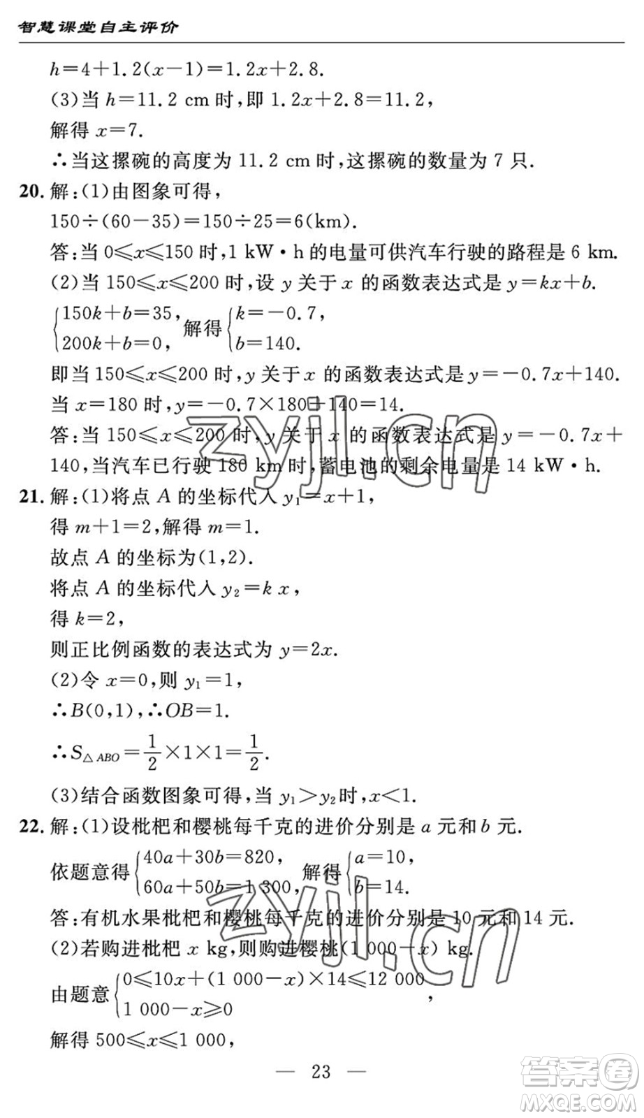 長(zhǎng)江少年兒童出版社2022智慧課堂自主評(píng)價(jià)八年級(jí)數(shù)學(xué)下冊(cè)通用版宜昌專(zhuān)版答案