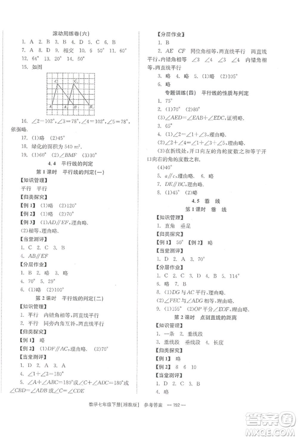 湖南教育出版社2022全效學(xué)習(xí)同步學(xué)練測(cè)七年級(jí)下冊(cè)數(shù)學(xué)湘教版參考答案