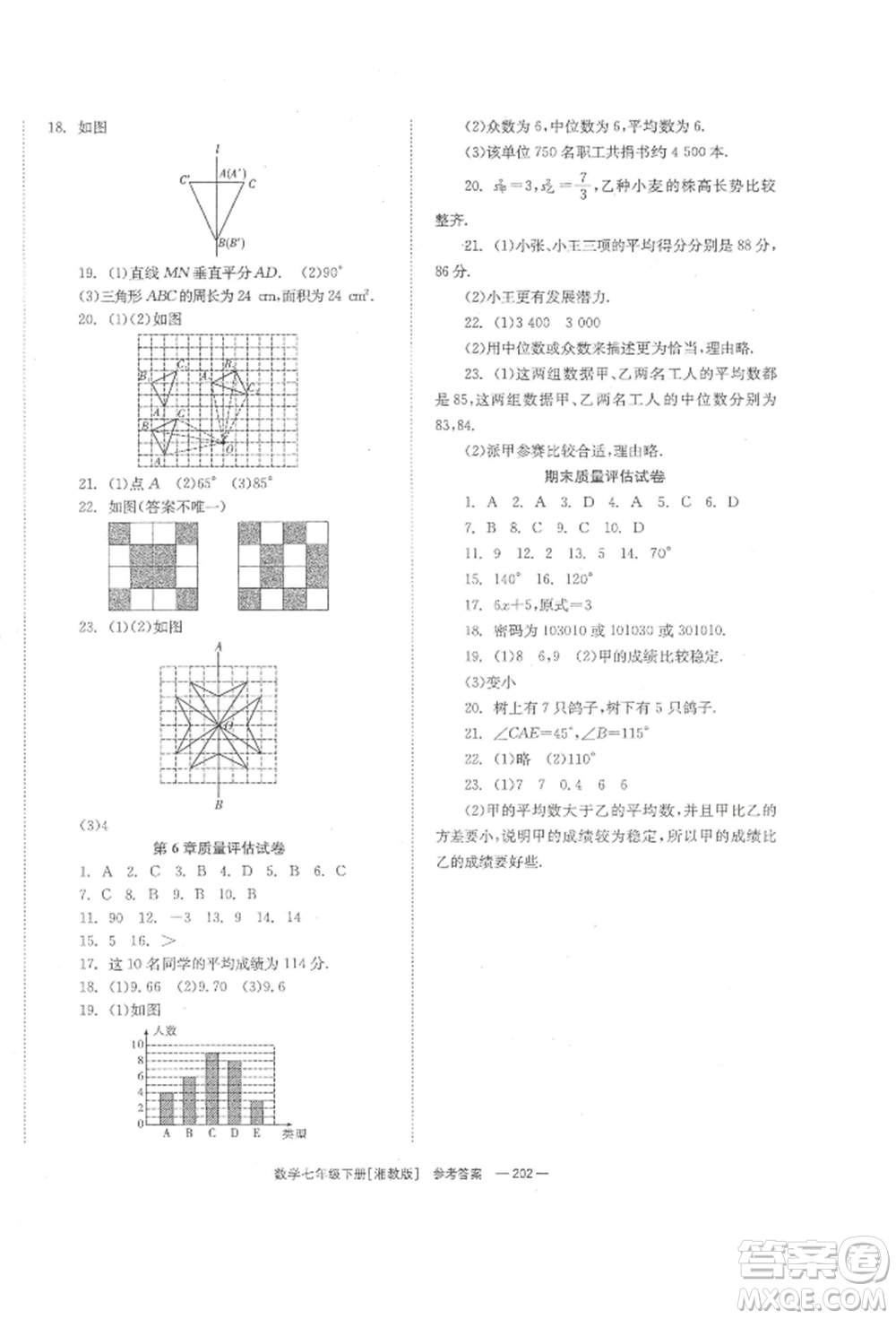 湖南教育出版社2022全效學(xué)習(xí)同步學(xué)練測(cè)七年級(jí)下冊(cè)數(shù)學(xué)湘教版參考答案