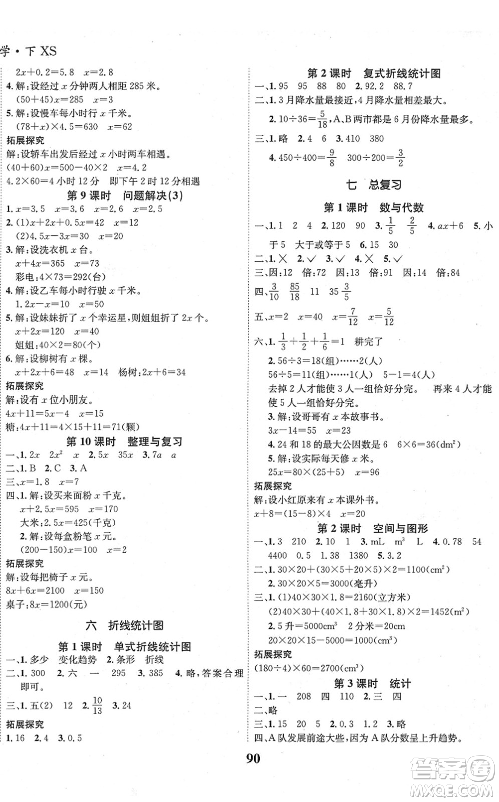 吉林教育出版社2022全優(yōu)學(xué)習(xí)達(dá)標(biāo)訓(xùn)練五年級(jí)數(shù)學(xué)下冊(cè)XS西師版答案