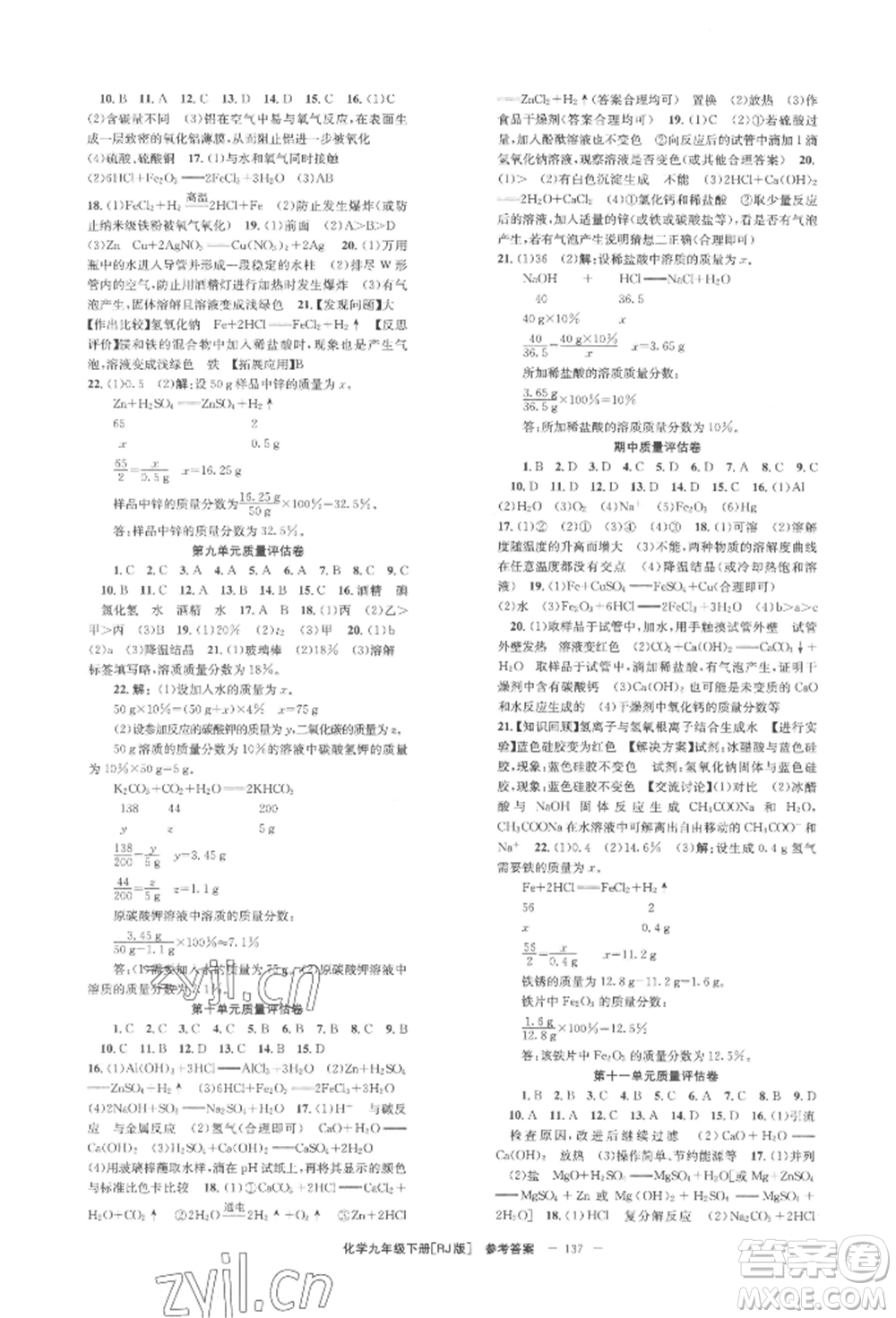 湖南教育出版社2022全效學(xué)習(xí)同步學(xué)練測(cè)九年級(jí)下冊(cè)化學(xué)人教版參考答案