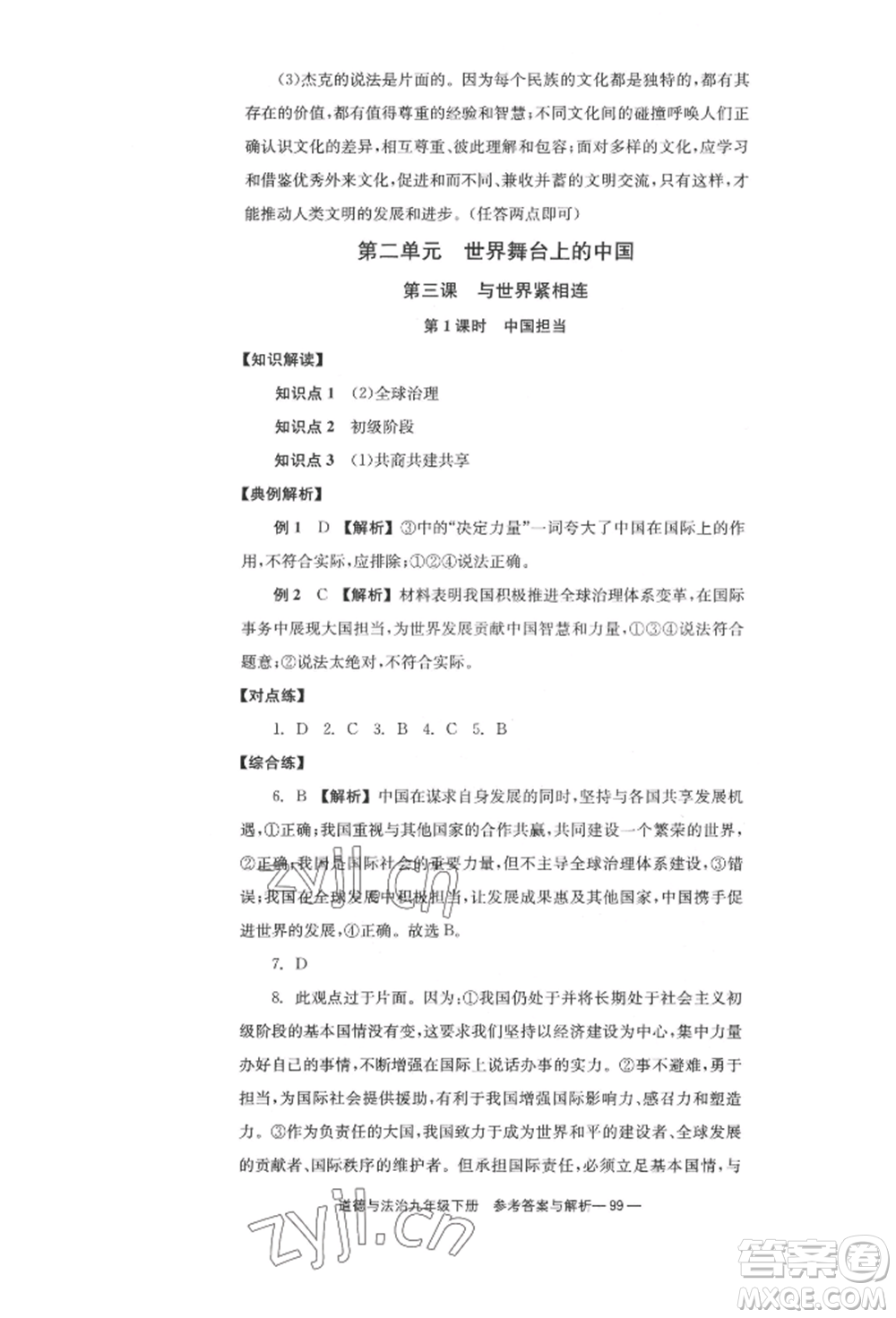 北京時(shí)代華文書(shū)局2022全效學(xué)習(xí)學(xué)業(yè)評(píng)價(jià)方案九年級(jí)下冊(cè)道德與法治人教版參考答案