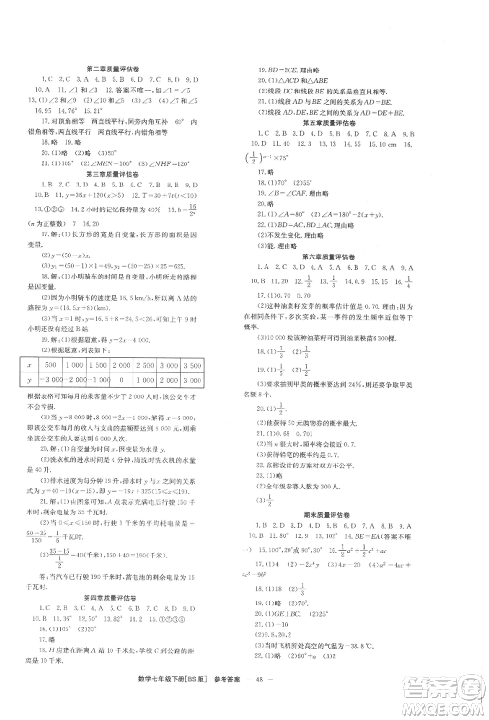 北京時代華文書局2022全效學(xué)習(xí)學(xué)業(yè)評價方案七年級下冊數(shù)學(xué)北師大版參考答案