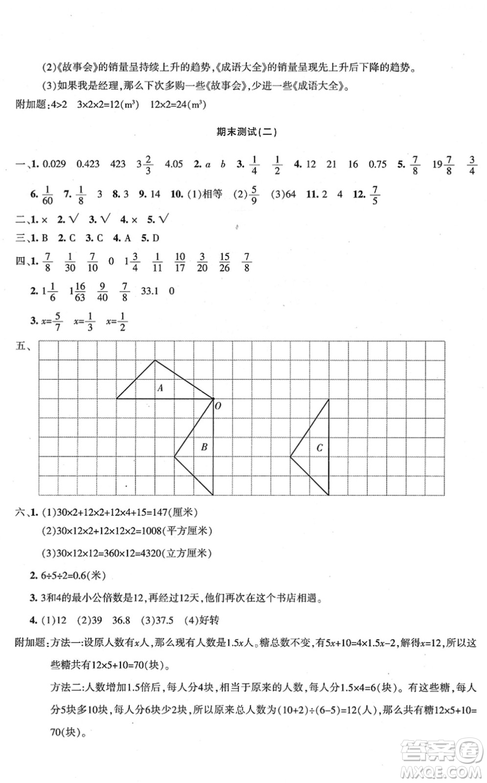 新疆青少年出版社2022優(yōu)學(xué)1+1評(píng)價(jià)與測(cè)試五年級(jí)數(shù)學(xué)下冊(cè)人教版答案