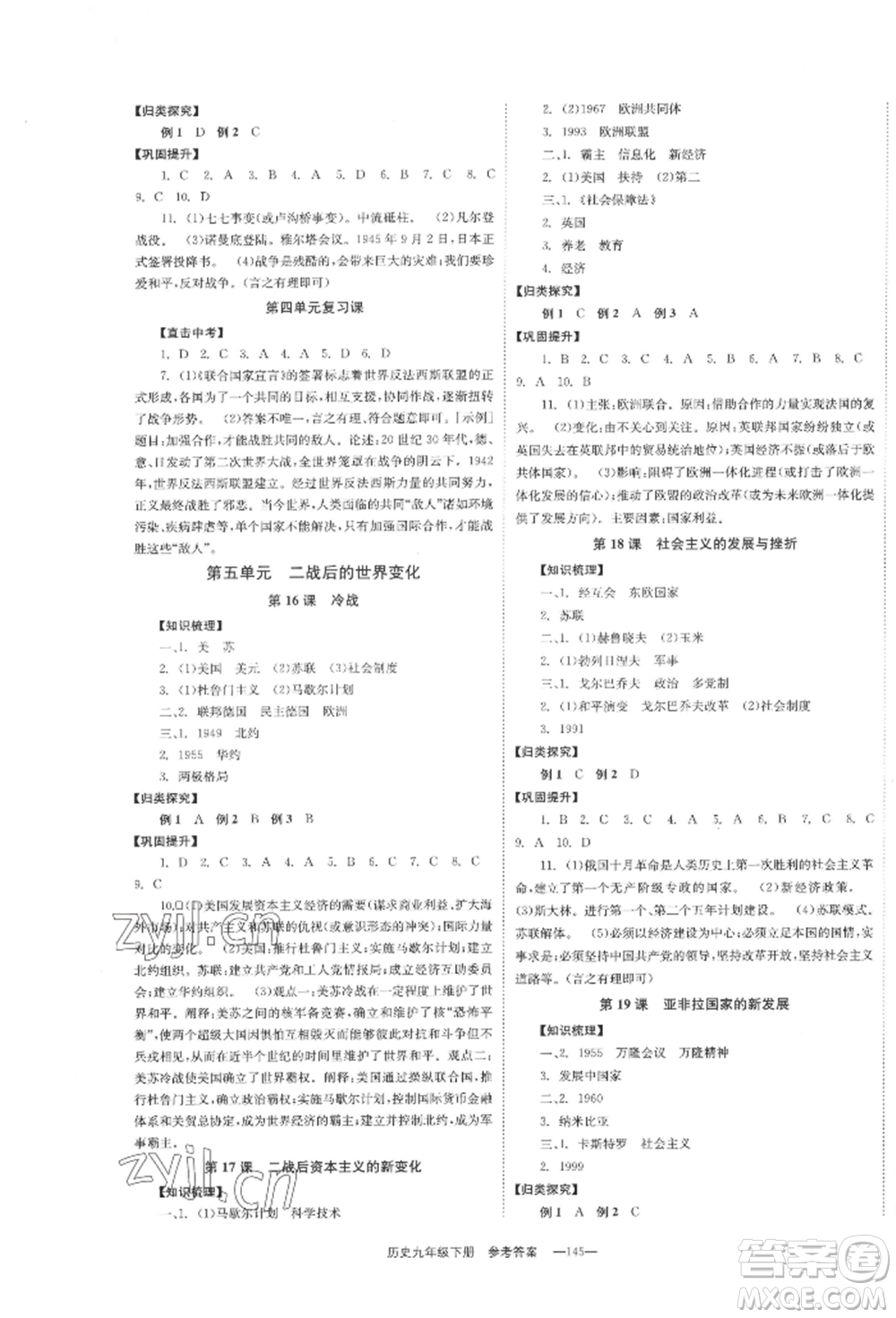 北京時(shí)代華文書局2022全效學(xué)習(xí)學(xué)業(yè)評價(jià)方案九年級下冊世界歷史人教版參考答案