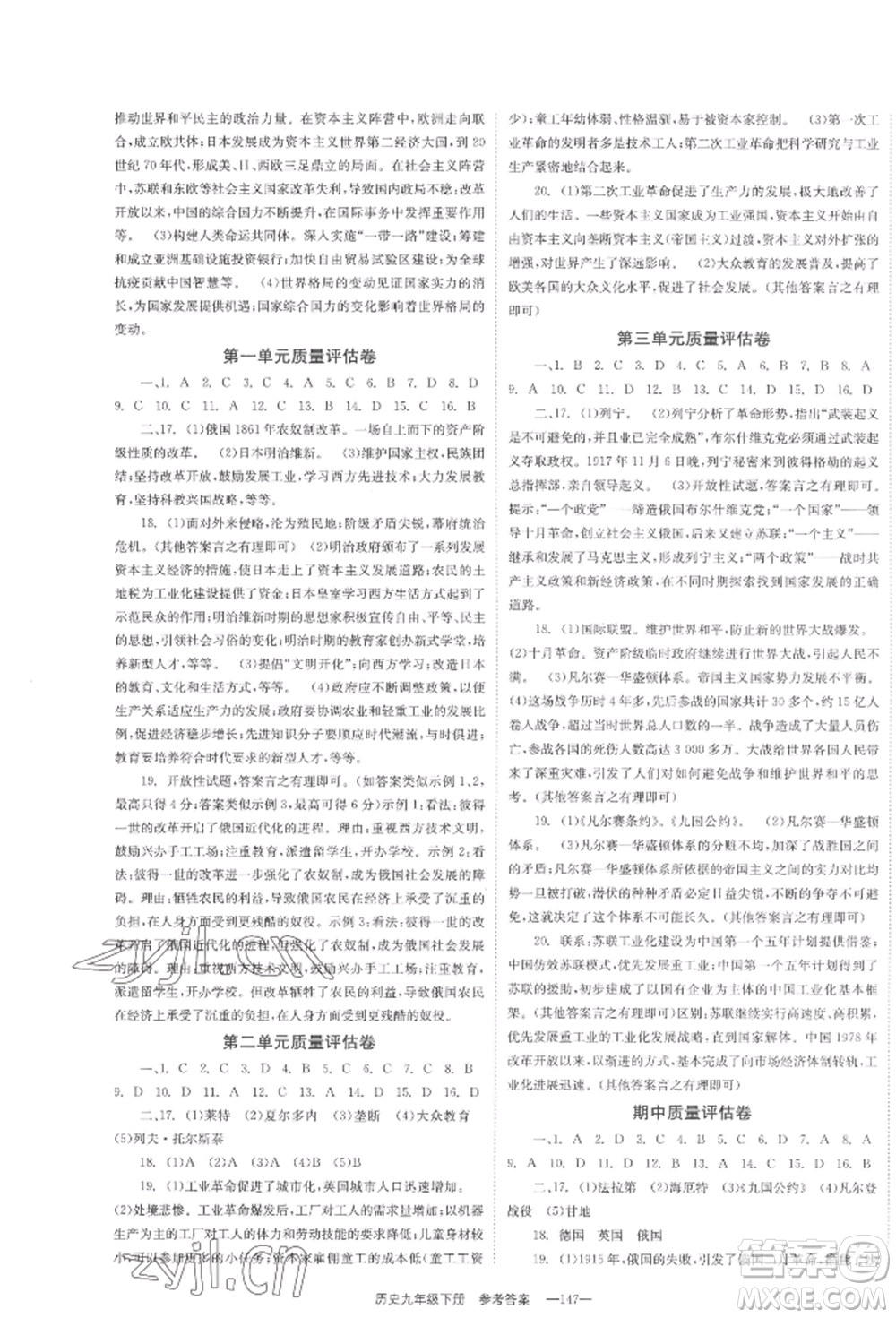 北京時(shí)代華文書局2022全效學(xué)習(xí)學(xué)業(yè)評價(jià)方案九年級下冊世界歷史人教版參考答案