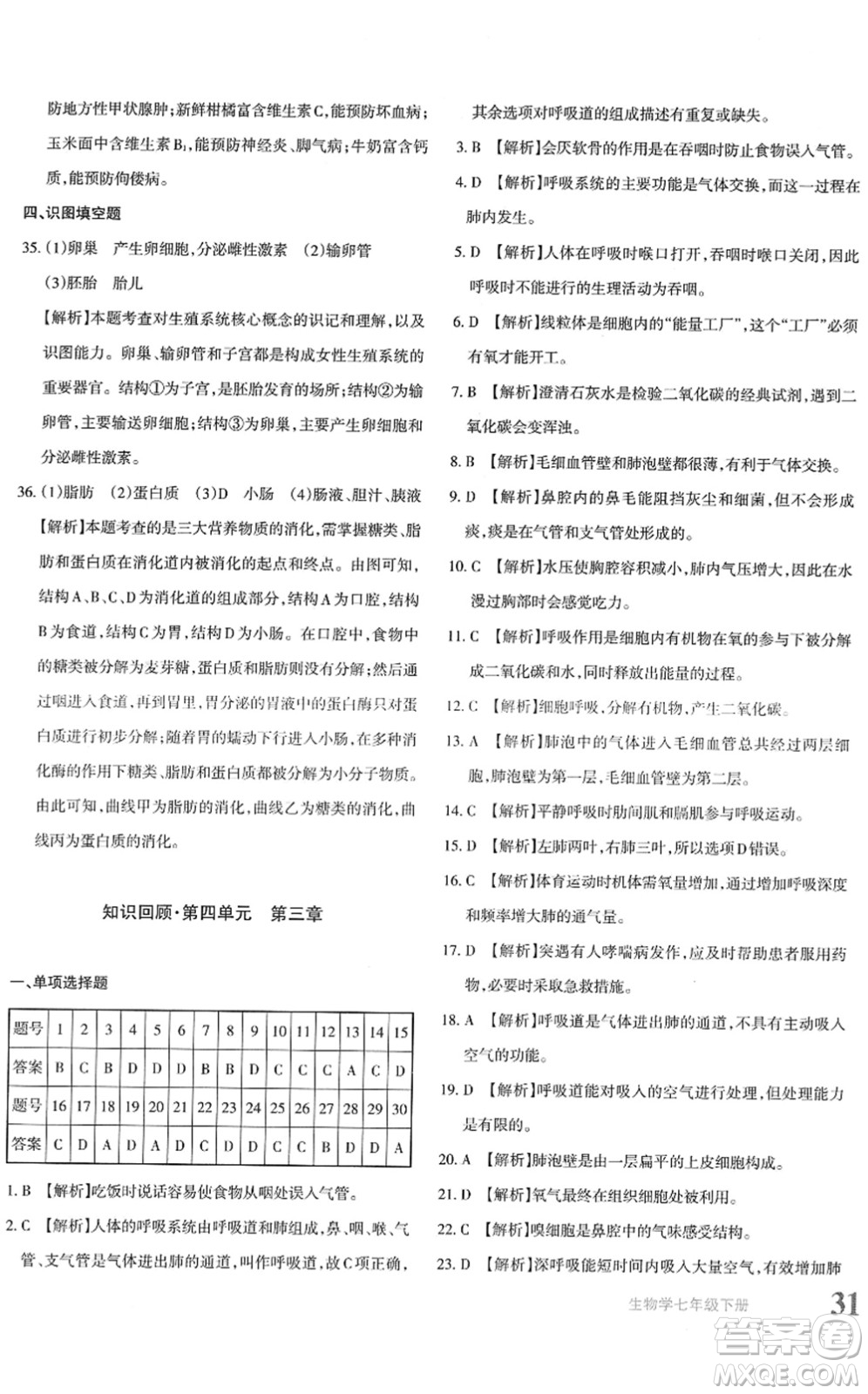 新疆青少年出版社2022優(yōu)學(xué)1+1評(píng)價(jià)與測(cè)試七年級(jí)生物下冊(cè)人教版答案