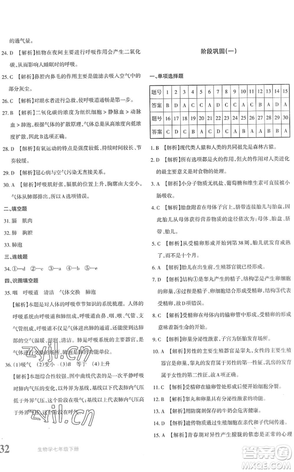 新疆青少年出版社2022優(yōu)學(xué)1+1評(píng)價(jià)與測(cè)試七年級(jí)生物下冊(cè)人教版答案