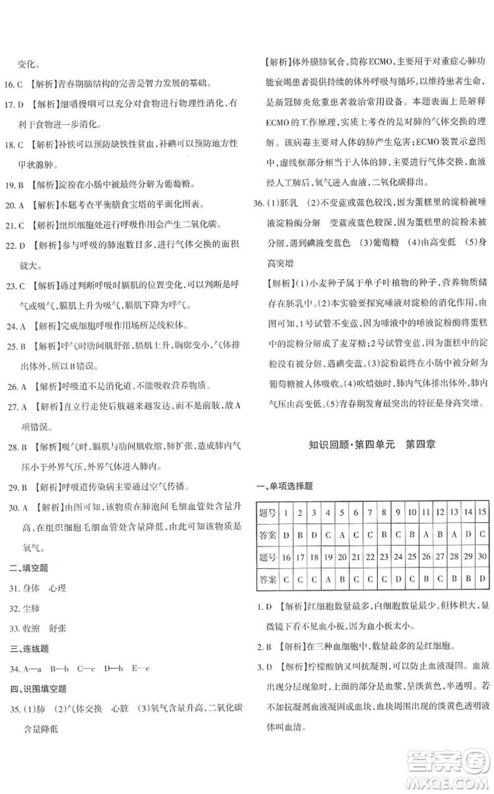 新疆青少年出版社2022優(yōu)學(xué)1+1評(píng)價(jià)與測(cè)試七年級(jí)生物下冊(cè)人教版答案