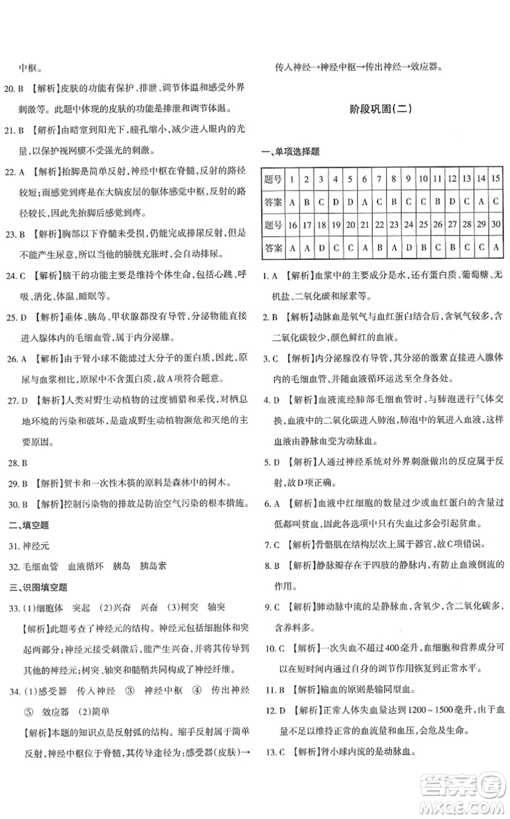 新疆青少年出版社2022優(yōu)學(xué)1+1評(píng)價(jià)與測(cè)試七年級(jí)生物下冊(cè)人教版答案