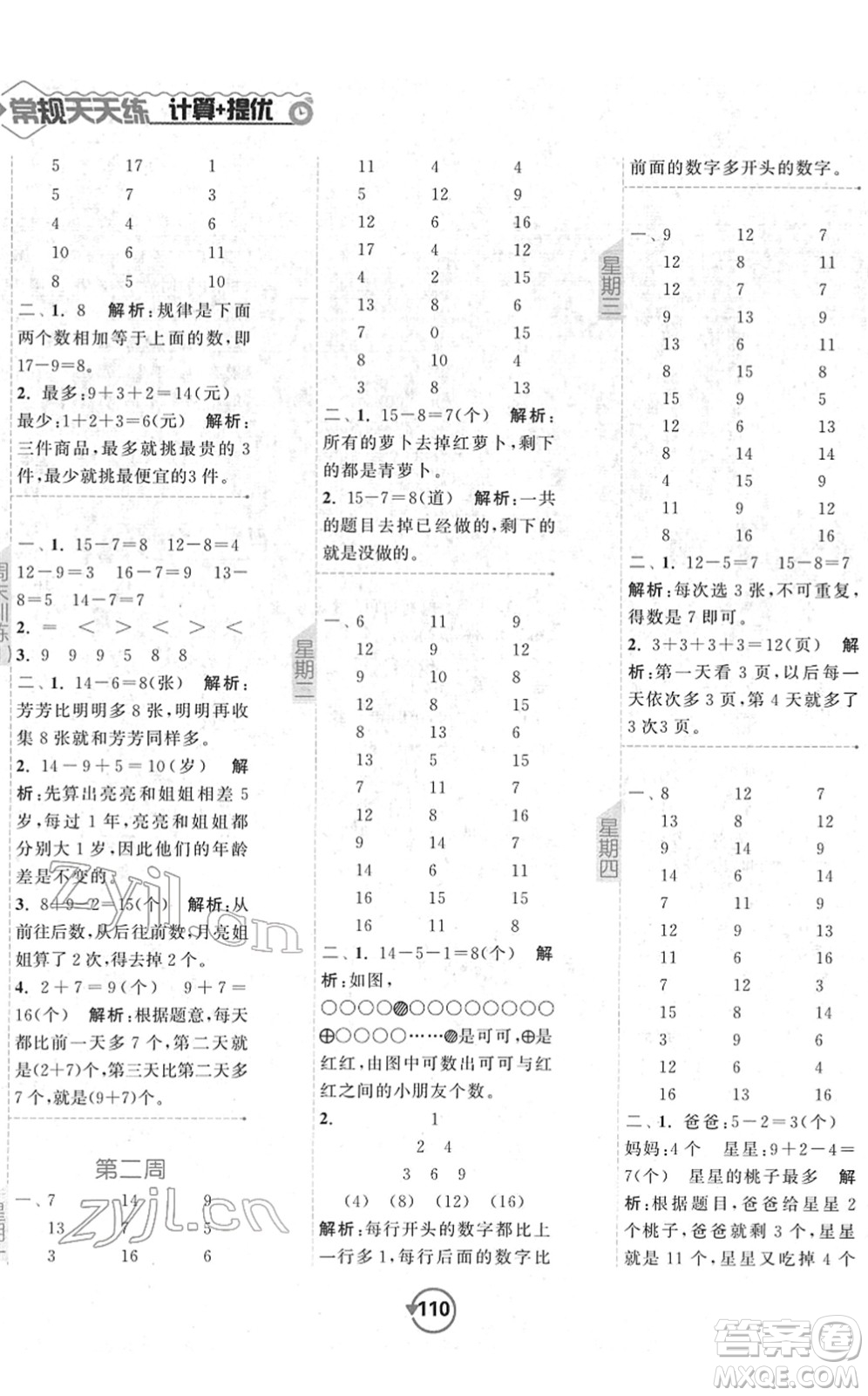 開(kāi)明出版社2022常規(guī)天天練計(jì)算+提優(yōu)一年級(jí)數(shù)學(xué)下冊(cè)SJ蘇教版答案