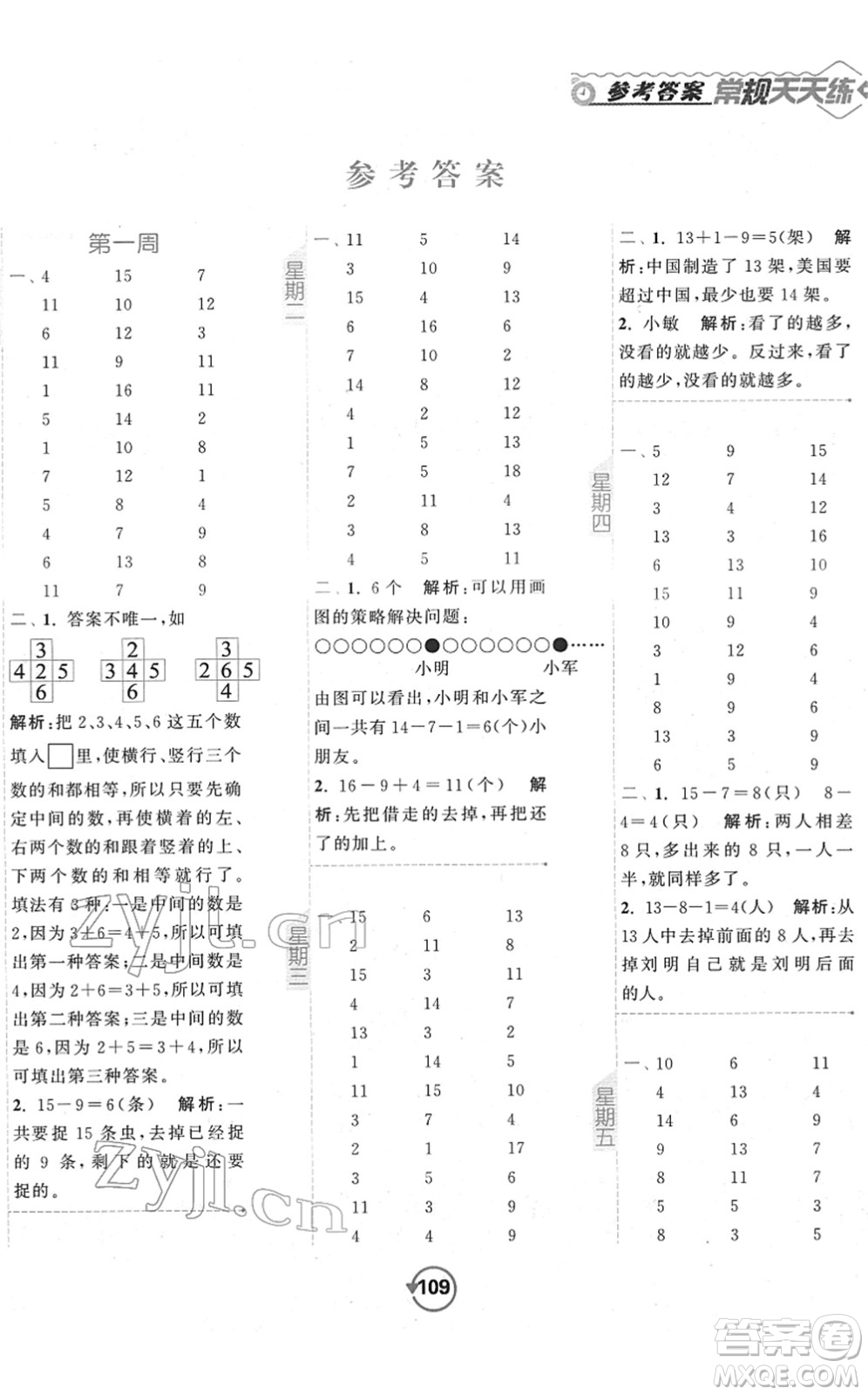 開(kāi)明出版社2022常規(guī)天天練計(jì)算+提優(yōu)一年級(jí)數(shù)學(xué)下冊(cè)SJ蘇教版答案