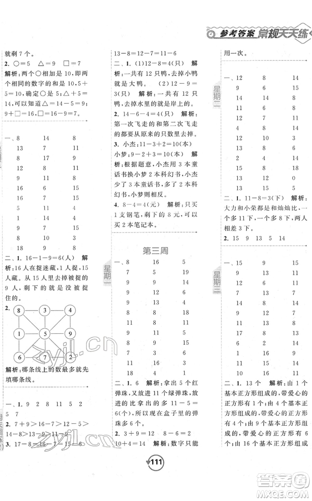 開(kāi)明出版社2022常規(guī)天天練計(jì)算+提優(yōu)一年級(jí)數(shù)學(xué)下冊(cè)SJ蘇教版答案