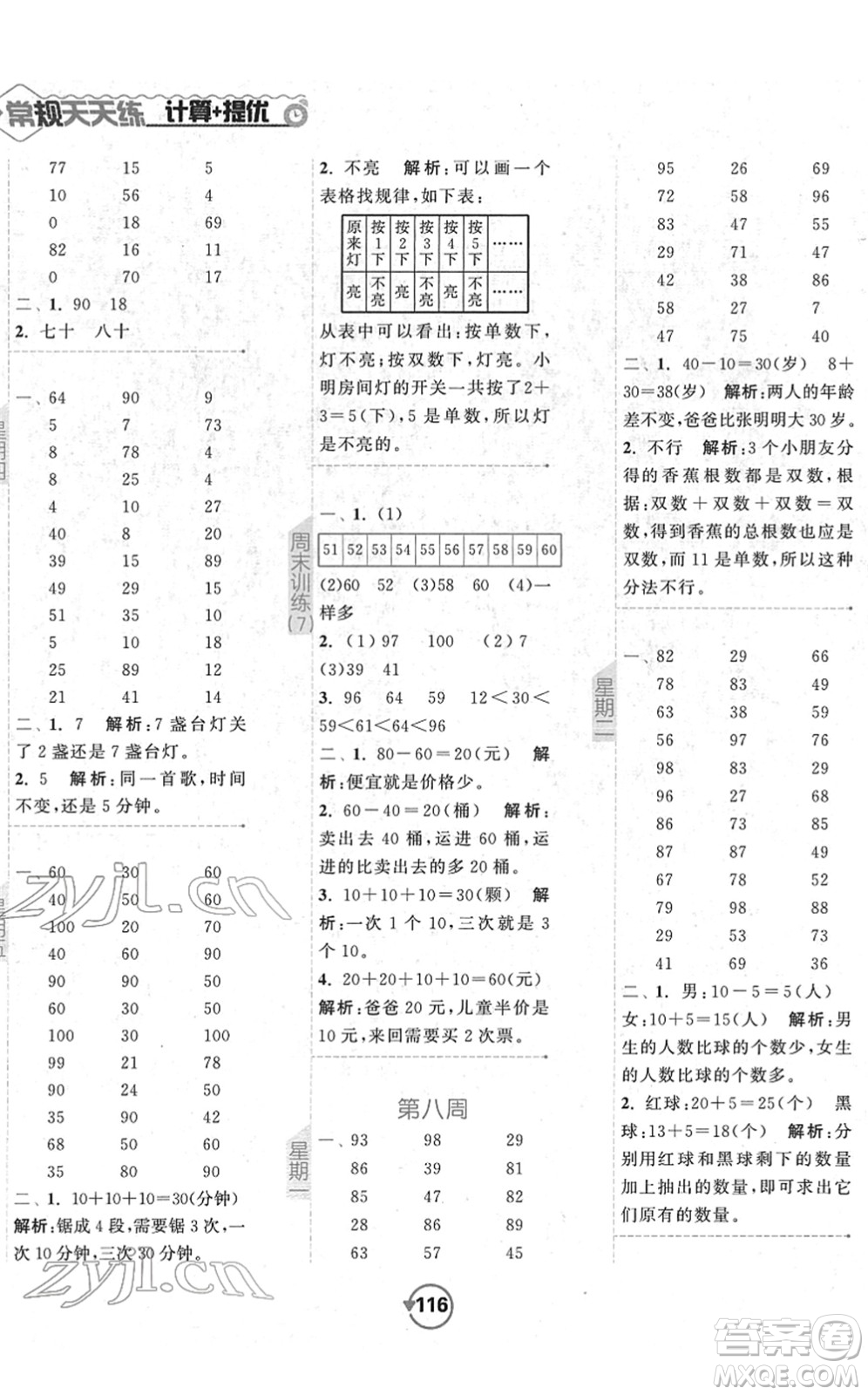 開(kāi)明出版社2022常規(guī)天天練計(jì)算+提優(yōu)一年級(jí)數(shù)學(xué)下冊(cè)SJ蘇教版答案