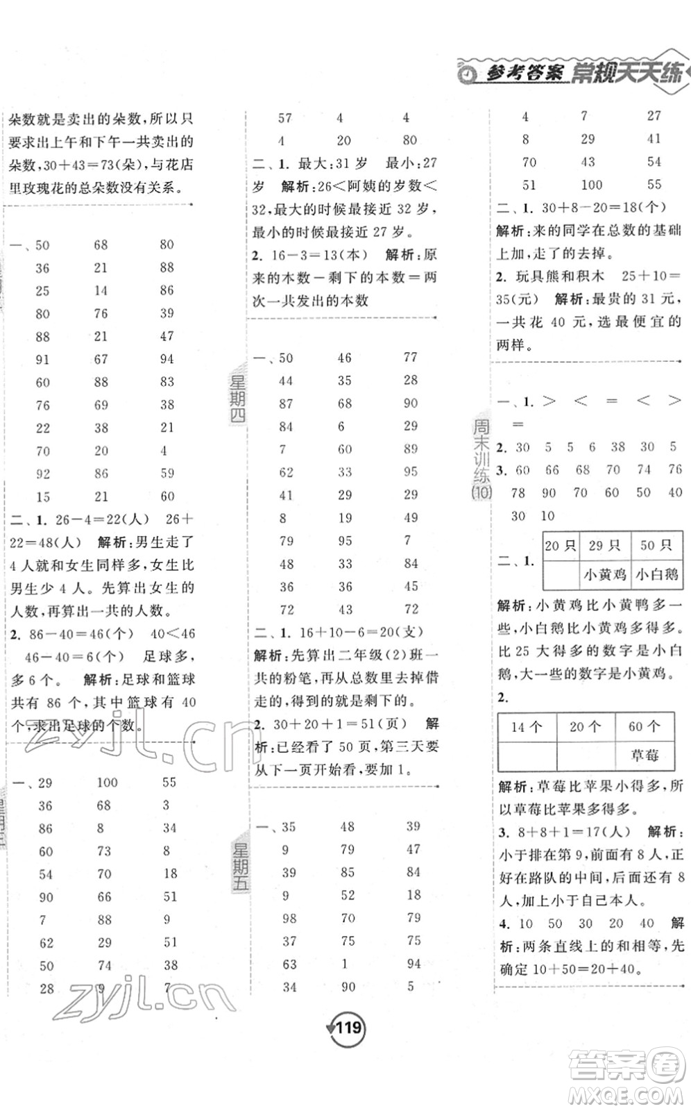 開(kāi)明出版社2022常規(guī)天天練計(jì)算+提優(yōu)一年級(jí)數(shù)學(xué)下冊(cè)SJ蘇教版答案