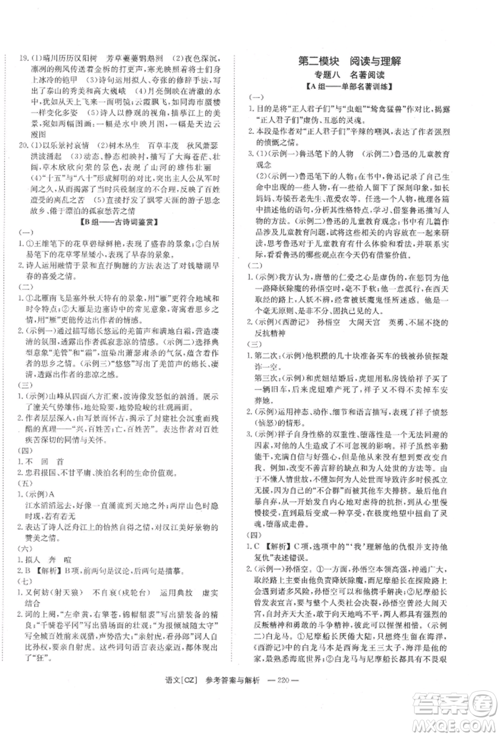 湖南師范大學(xué)出版社2022全效學(xué)習(xí)中考學(xué)練測聽課講義語文人教版郴州專版參考答案