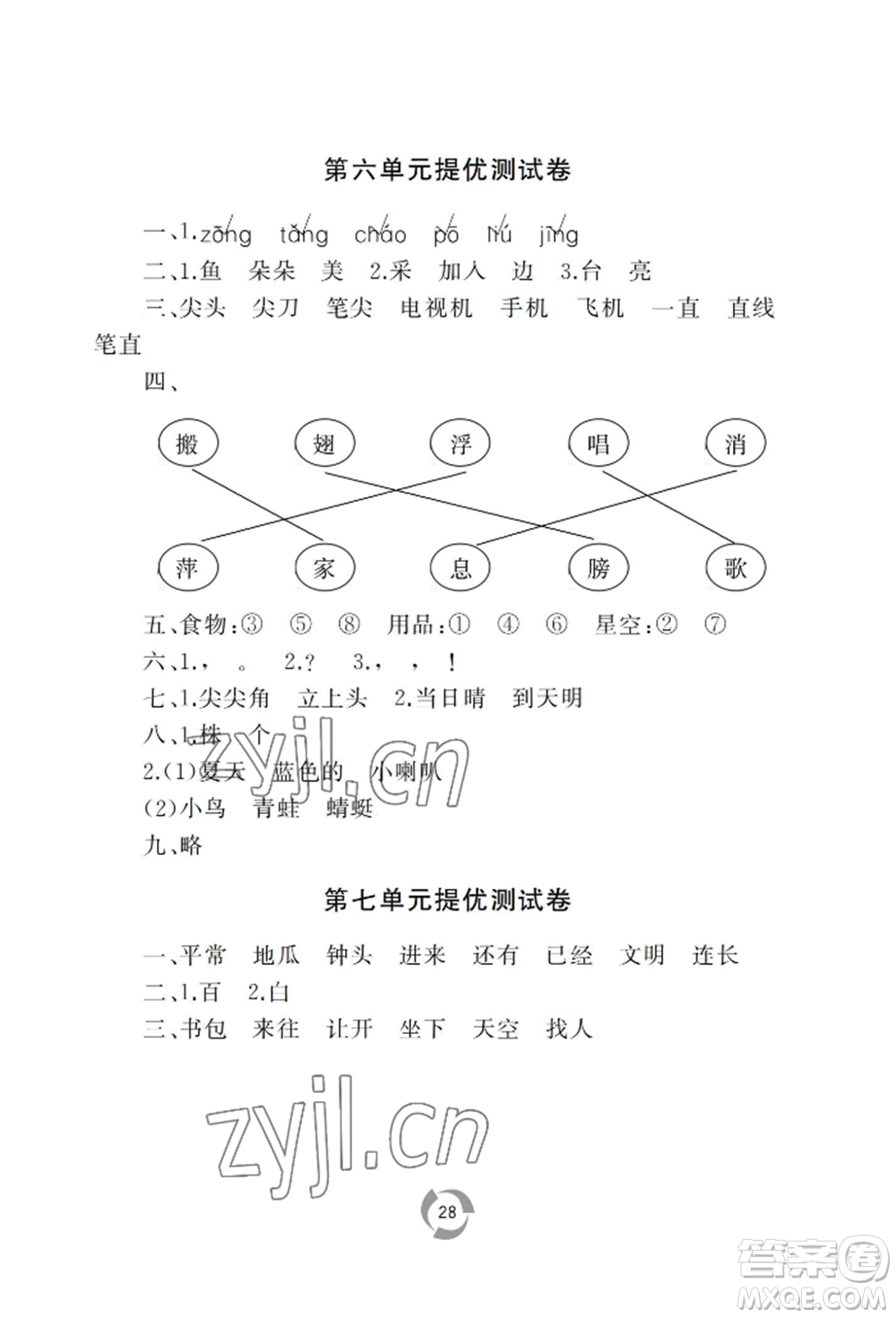 山東友誼出版社2022新課堂同步學(xué)習(xí)與探究一年級下冊語文人教版參考答案