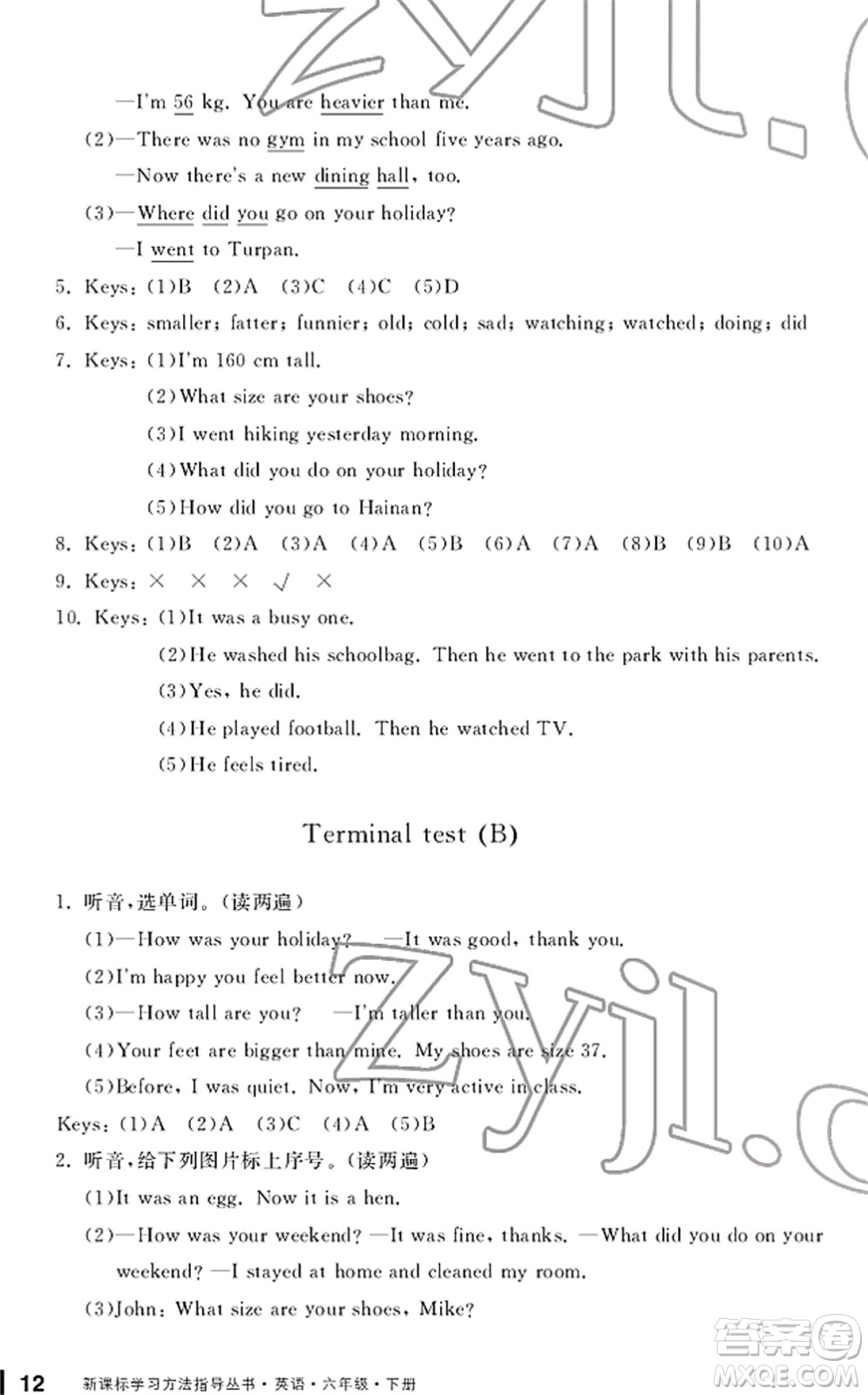 寧波出版社2022學(xué)習(xí)方法指導(dǎo)叢書六年級(jí)英語下冊人教版答案