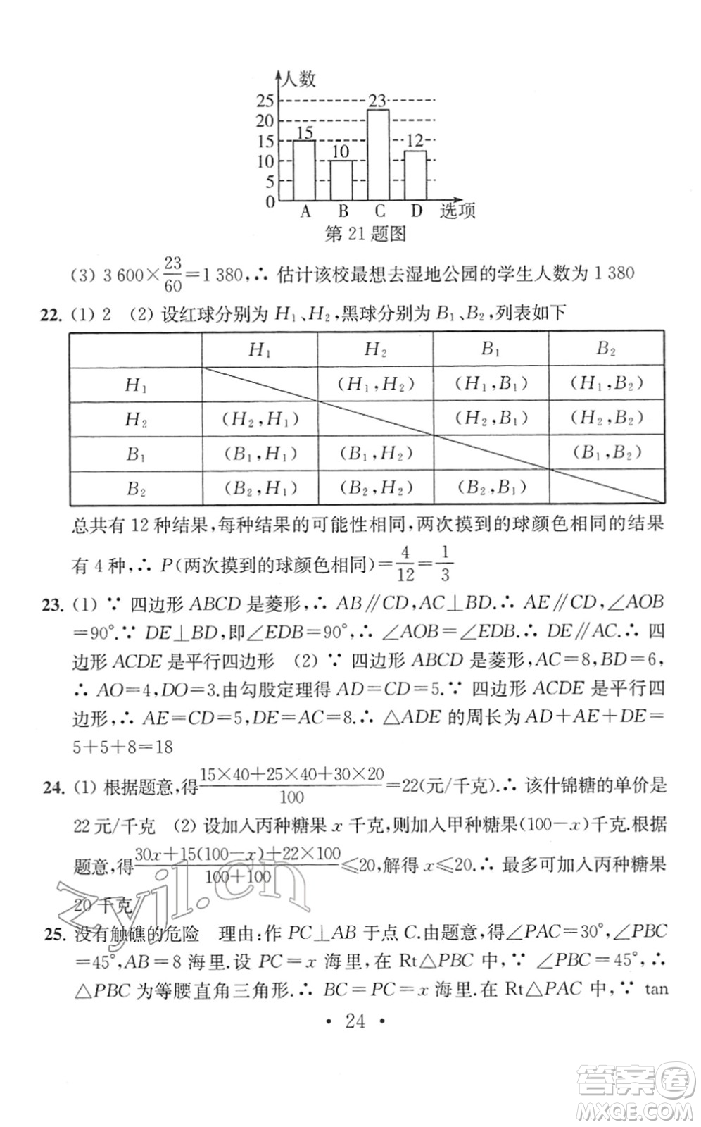 南京大學(xué)出版社2022中考數(shù)學(xué)模擬卷通用版答案