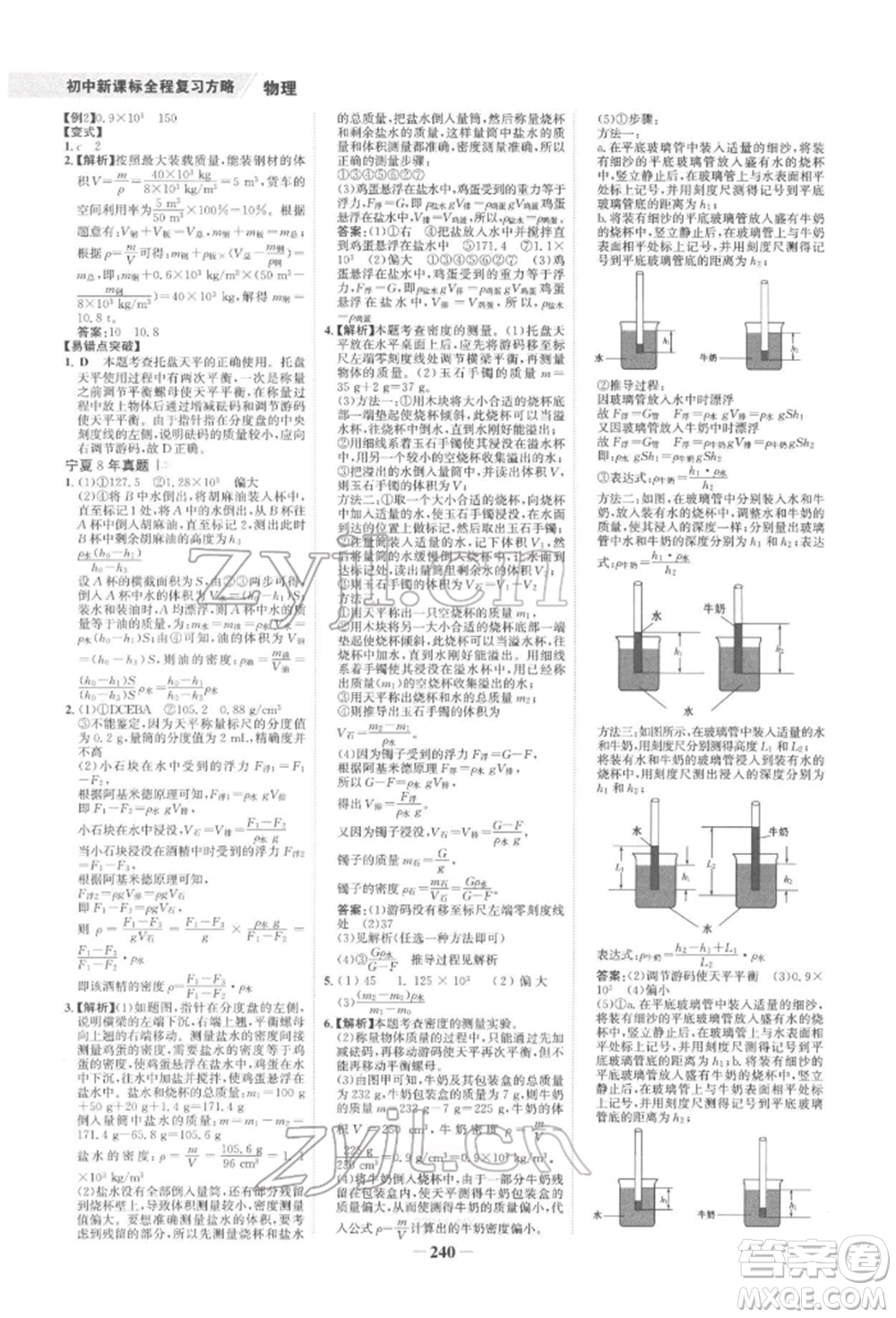 未來出版社2022世紀(jì)金榜初中全程復(fù)習(xí)方略物理通用版寧夏專版參考答案