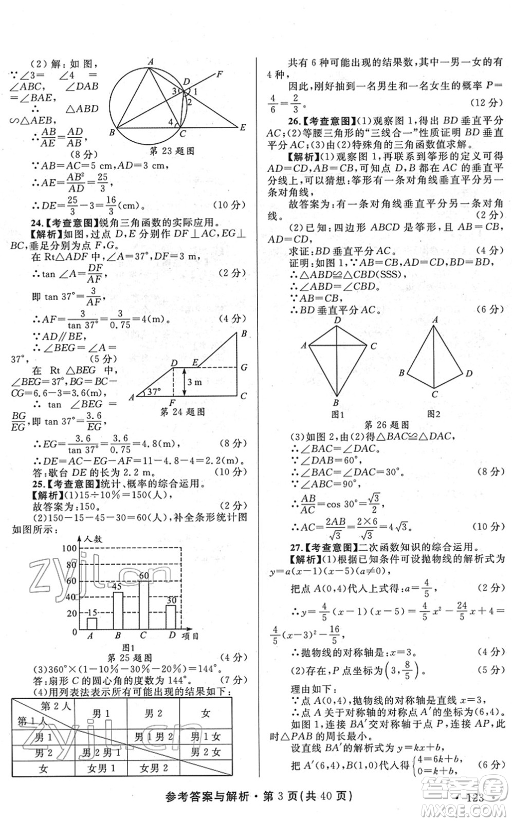 陜西師范大學(xué)出版總社2022青海省中考模擬試卷數(shù)學(xué)通用版答案